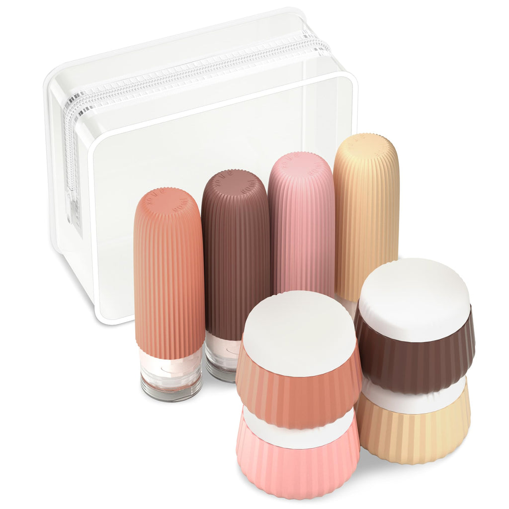 Mrsdry Travel Bottles - 8 Pack, TSA Approved Travel Size Toiletries, Leak Proof Silicone Squeezable Containers in Clear Bag
