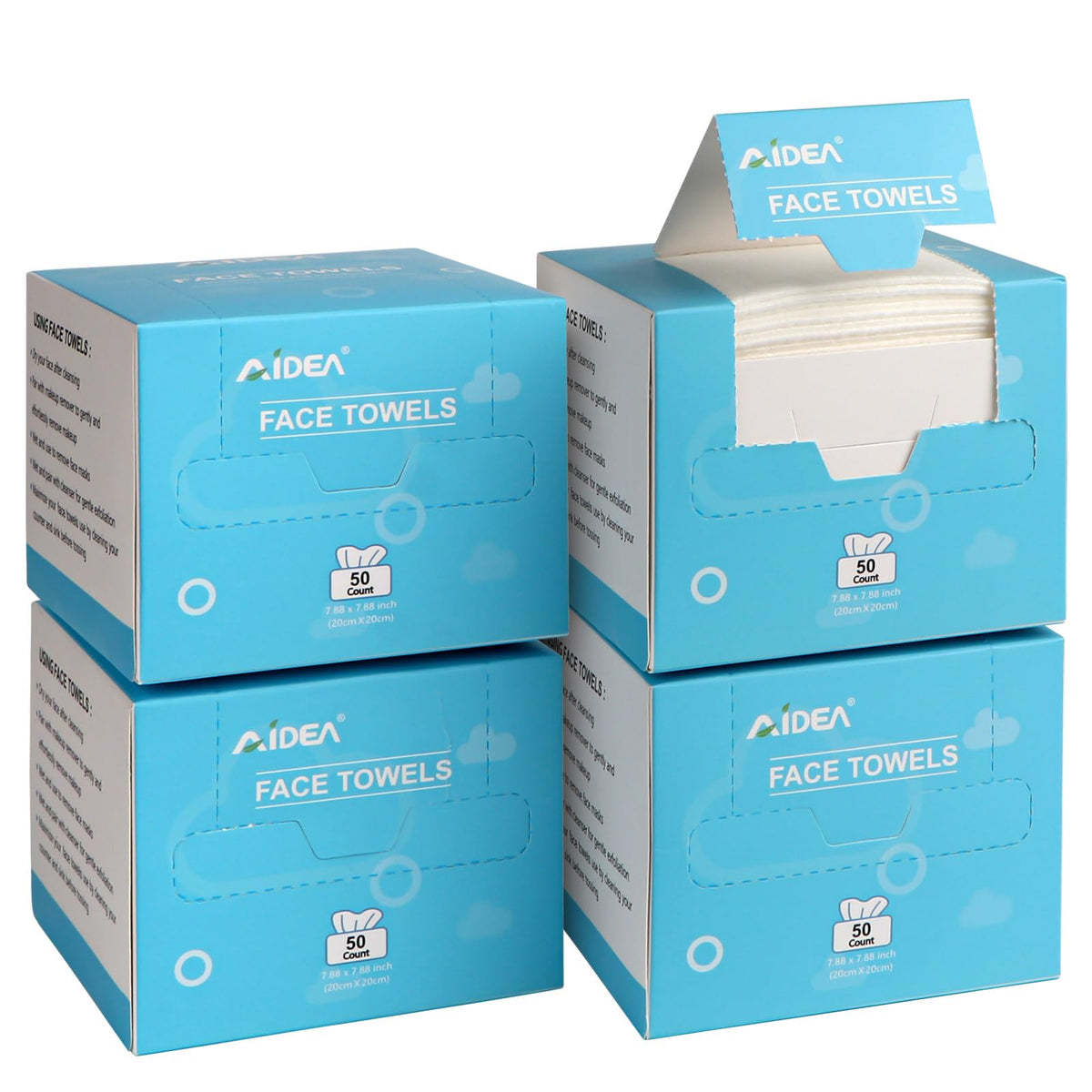 AIDEA Face Towels Disposable-200Ct (4 Box), Face Cloths for Sensitive Skin | Clean Facial Towels, Facial Cleansing Wipes, Face Towelettes for Makeup Removing, Nursing, Travel, Dry Wipes