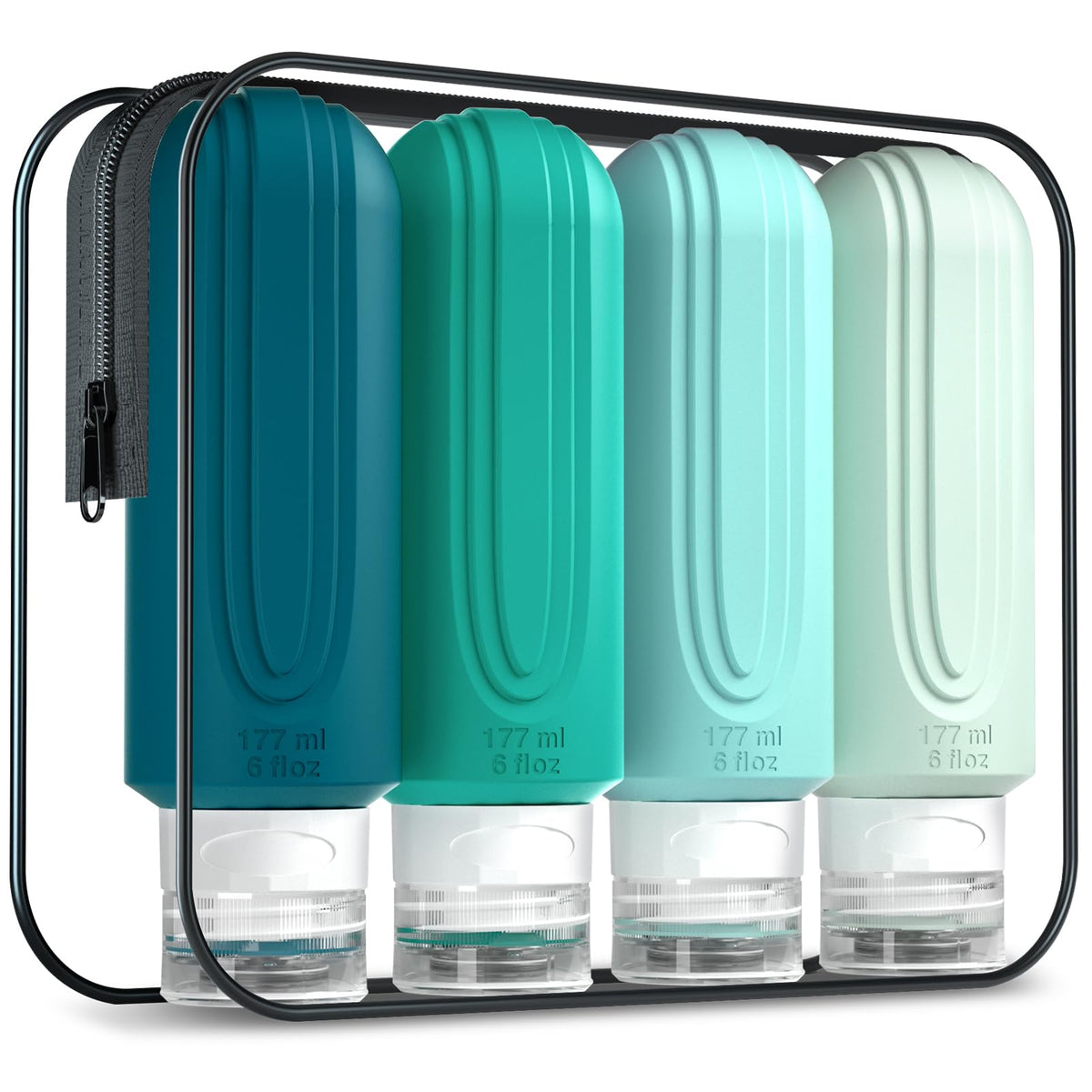 Mrsdry Travel Bottles for Toiletries, Tsa Approved 3oz Travel Size Containers BPA Free Leak Proof Refillable Liquid Silicone Squeezable Travel Accessories for Shampoo Conditioner Lotion (4 Pack)