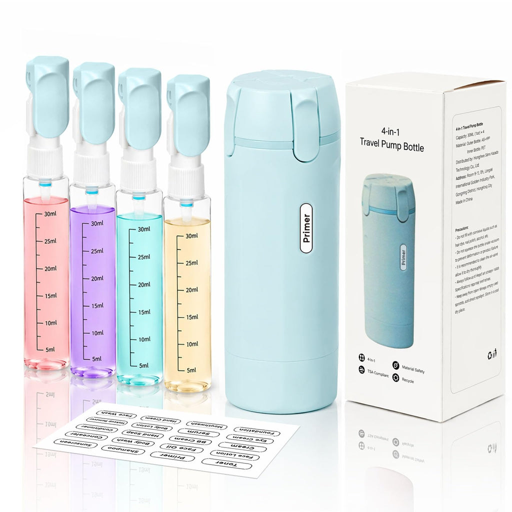 4-in-1 Travel Dispenser Bottle,4 Pack 30ML Travel Bottles for Toiletries, Leak Proof Travel Size Containers (Black)