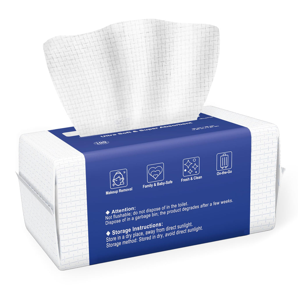 Ourmed Life Face Towels, Disposable Biodegradable Clean Facial Towels for Sensitive Skin, Lint- free Face Cloths for Makeup Remover, Skincare and Women Cleaning, Dry Wipes,100 Count EF Texture | Clinically Tested, Reduce Redness, Skin Soothing, Sensitive