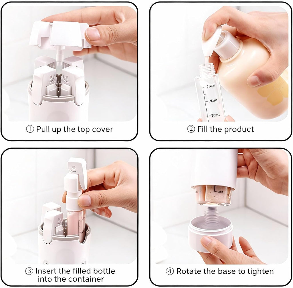 4 in 1 Travel Dispenser Bottle,4 Pack 30ML Travel Bottles for Toiletries, Leak Proof Travel Size Containers (Black, OneSize)