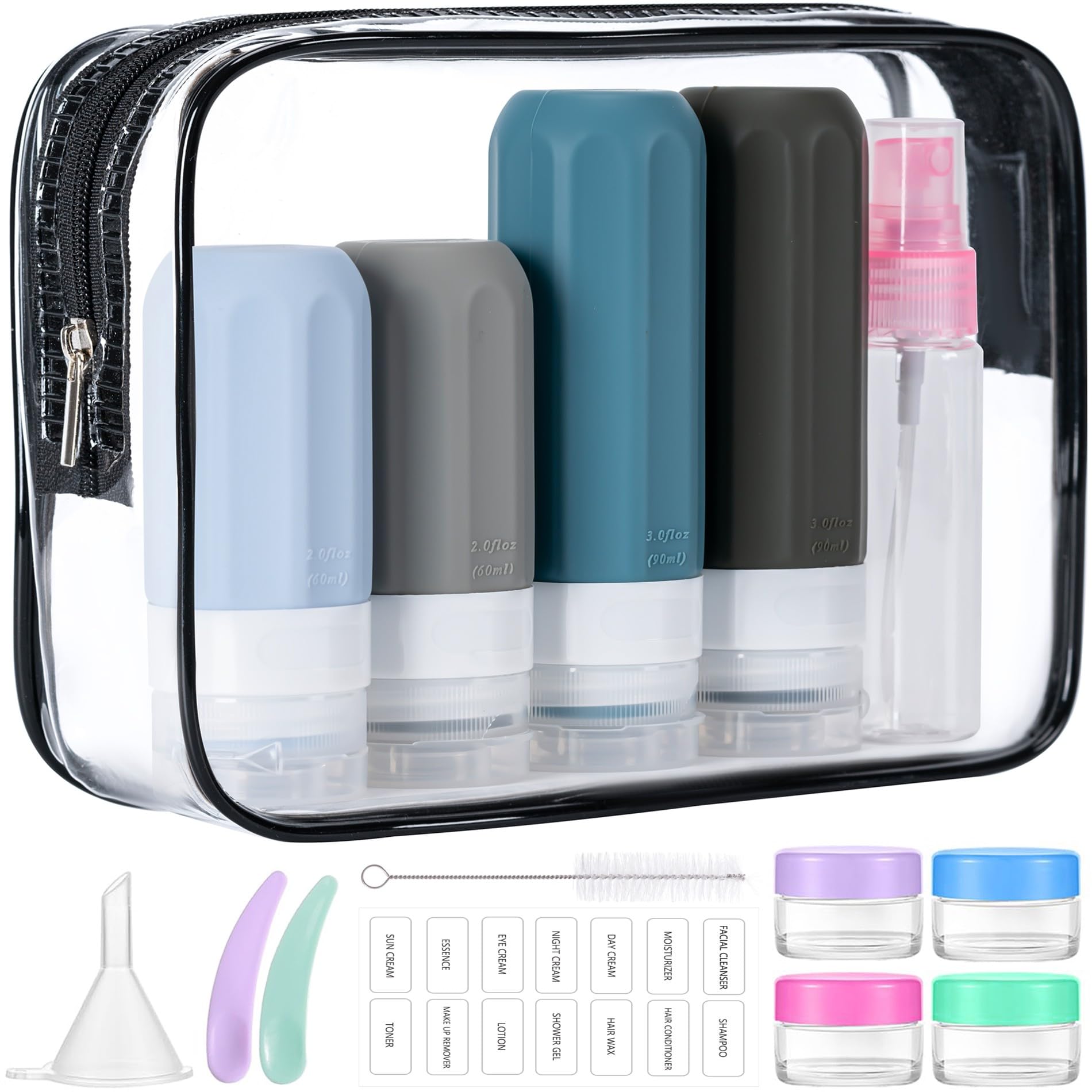 16pack Travel Bottles for Toiletries, TSA Approved LeakProof Squeezable Silicone Toiletry Containers for Shampoo, Conditioner, 3oz Portable Refillable Traveling Size Liquid Containers (16Pcs/Colorful)