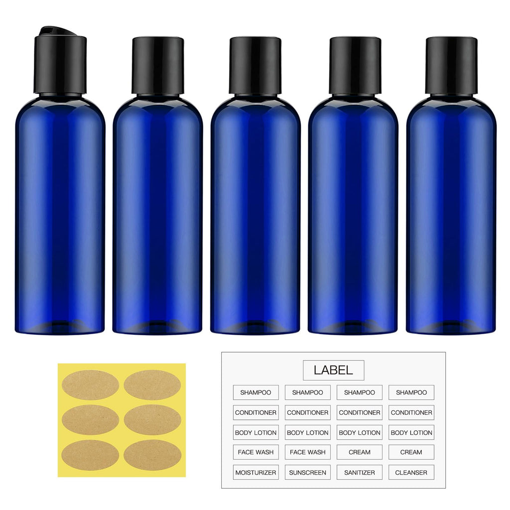 Travel Bottles for Toiletries, 3.4 oz Travel Size Containers, 5pcs, Clear | Squeezable empty plastic bottles, TSA approved, leak proof, with labels, for liquids & shampoo lotion, gym essentials