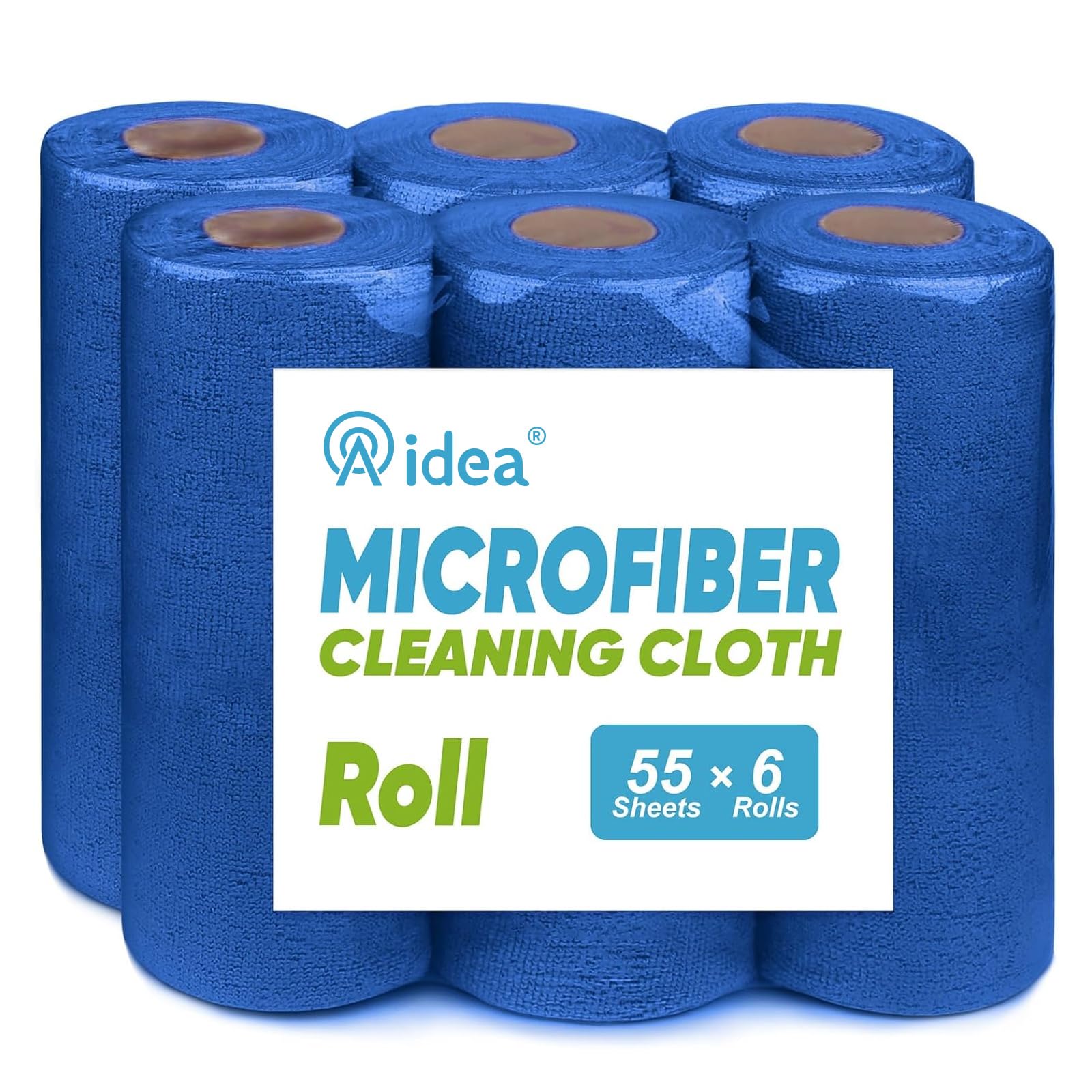 AIDEA Microfiber Cleaning Cloth Roll, Blue Shop Towels 55 Sheets 11×9" | Reusable Paper Towels, Microfiber Towels for Cars, Microfiber Rags for Automotive,Workshop, House, Kitchen, Cleaning Supplies