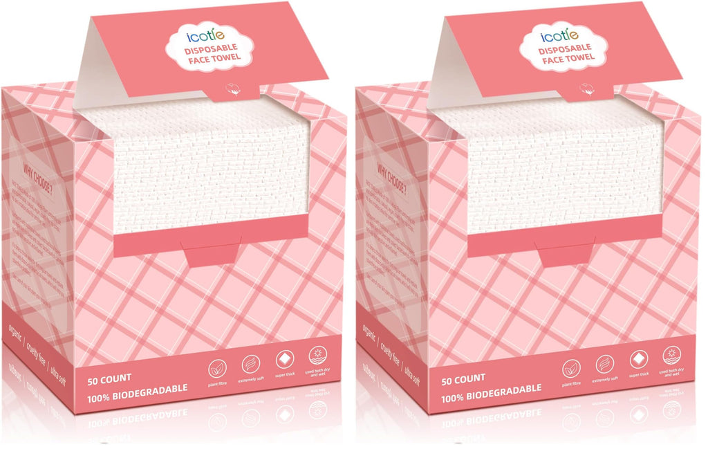 ICOTLE Disposable Face Towels, 10"×12" Facial Towelettes Disposable, Makeup Remover Dry Wipes for Sensitive Skin, Makeup Removing, Cleansing, Nursing, Travel