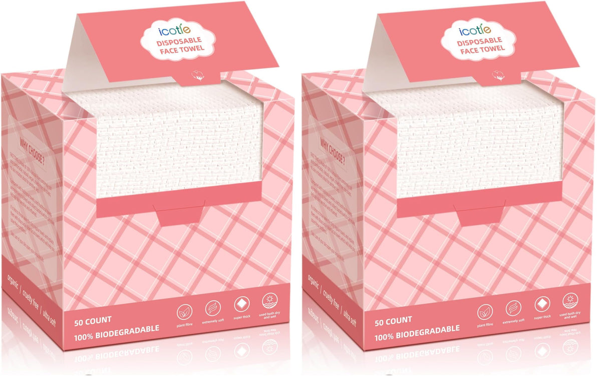 ICOTLE Disposable Face Towels, 10"×12" Facial Towelettes Disposable, Makeup Remover Dry Wipes for Sensitive Skin, Makeup Removing, Cleansing, Nursing, Travel