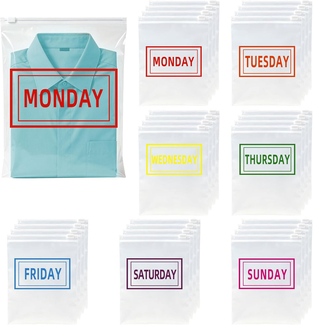 28 Pcs Days of the Week Packing Cubes for Travel Clear Compression Packing Organizers for Suitcase Daily Planner Travel Bags for Clothes Reusable Zippered Luggage Storage Bag