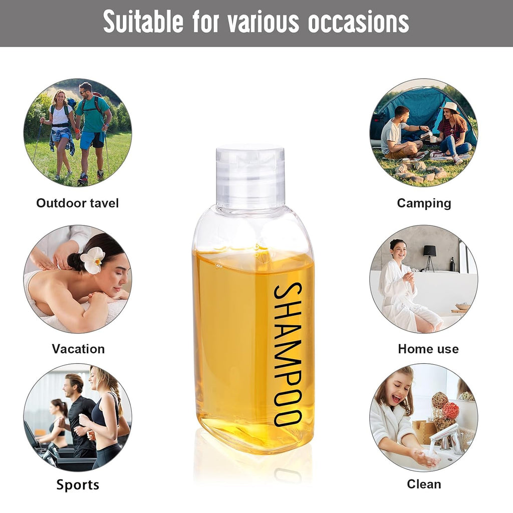 3.4 oz Clear PET Travel Bottles for Toiletries 6-Pack | Reusable, Thick, Tight-Sealing Flip Caps, Print on Label, Permanent Identification Stays, 2 Label Sheets, for Toiletries