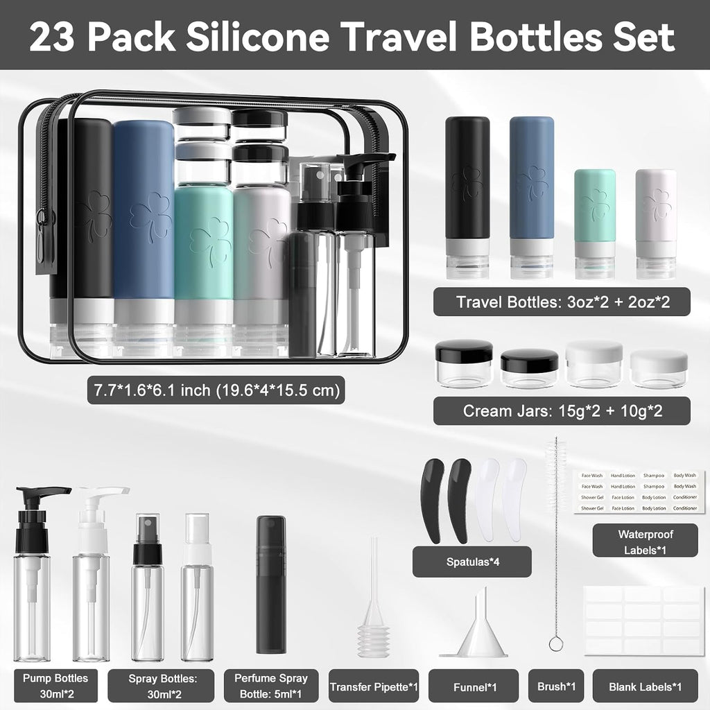 INSFIT 23 Pack Travel Bottles for Toiletries, TSA Approved Silicone Travel Size Toiletries with Toiletry Bag, BPA Free Leak Proof Refillable Travel Essentials for Liquids Shampoo Conditioner Lotion