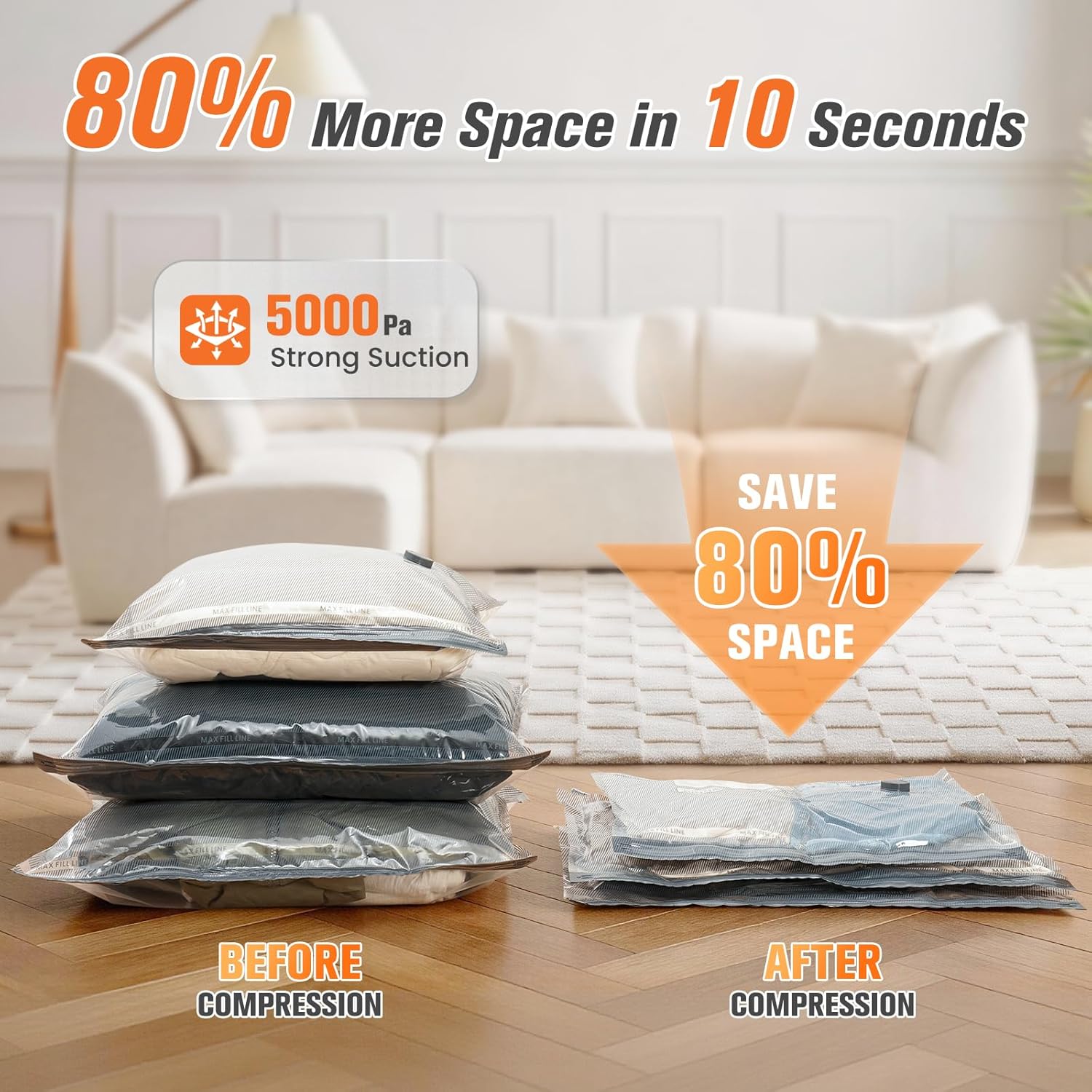15 Pack Vacuum Storage Bags for Travel with Cordless Pump, Space Saver Bags for Clothes, Compression Packing Bags for Luggage, 15 Combo Size
