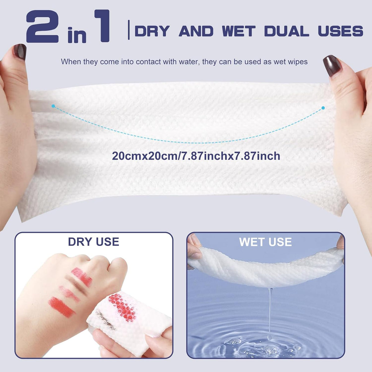 Disposable Face Towel, 100 Count Face Towels for Washing Soft Cotton Dry Wipes Facial Cloths Towelettes for Washing and Drying, Facial Tissue for Cleansing, Skincare and Makeup Remover