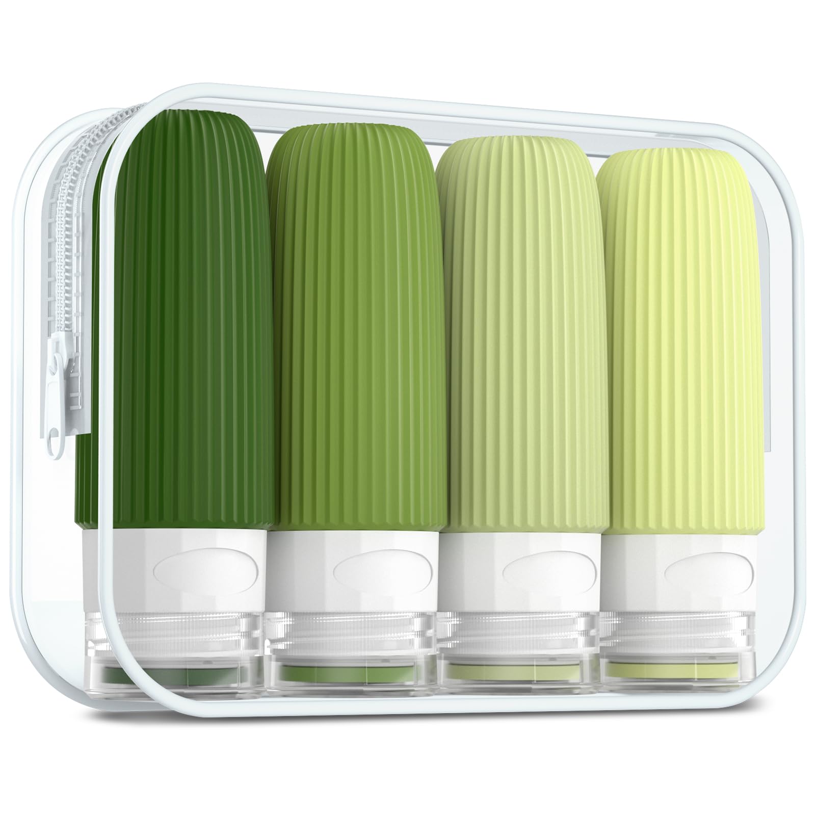 Mrsdry Travel Bottles for Toiletries, Tsa Approved 3oz Portable Travel Bottles, BPA Free Leak Proof Squeezable Silicone Travel Size Containers, Travel Accessories with Clear Toiletry Bag (4 Pack)
