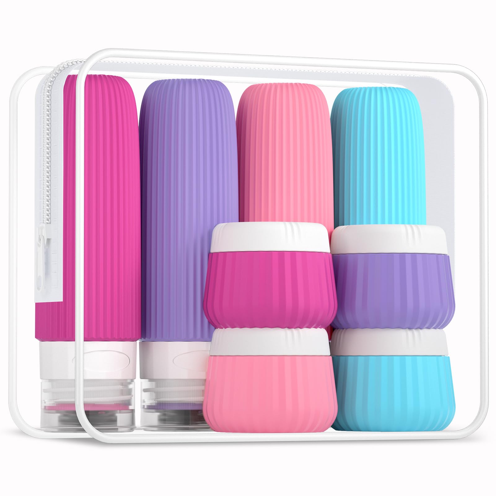 Mrsdry Travel Bottles - 8 Pack, TSA Approved Travel Size Toiletries, Leak Proof Silicone Squeezable Containers in Clear Bag