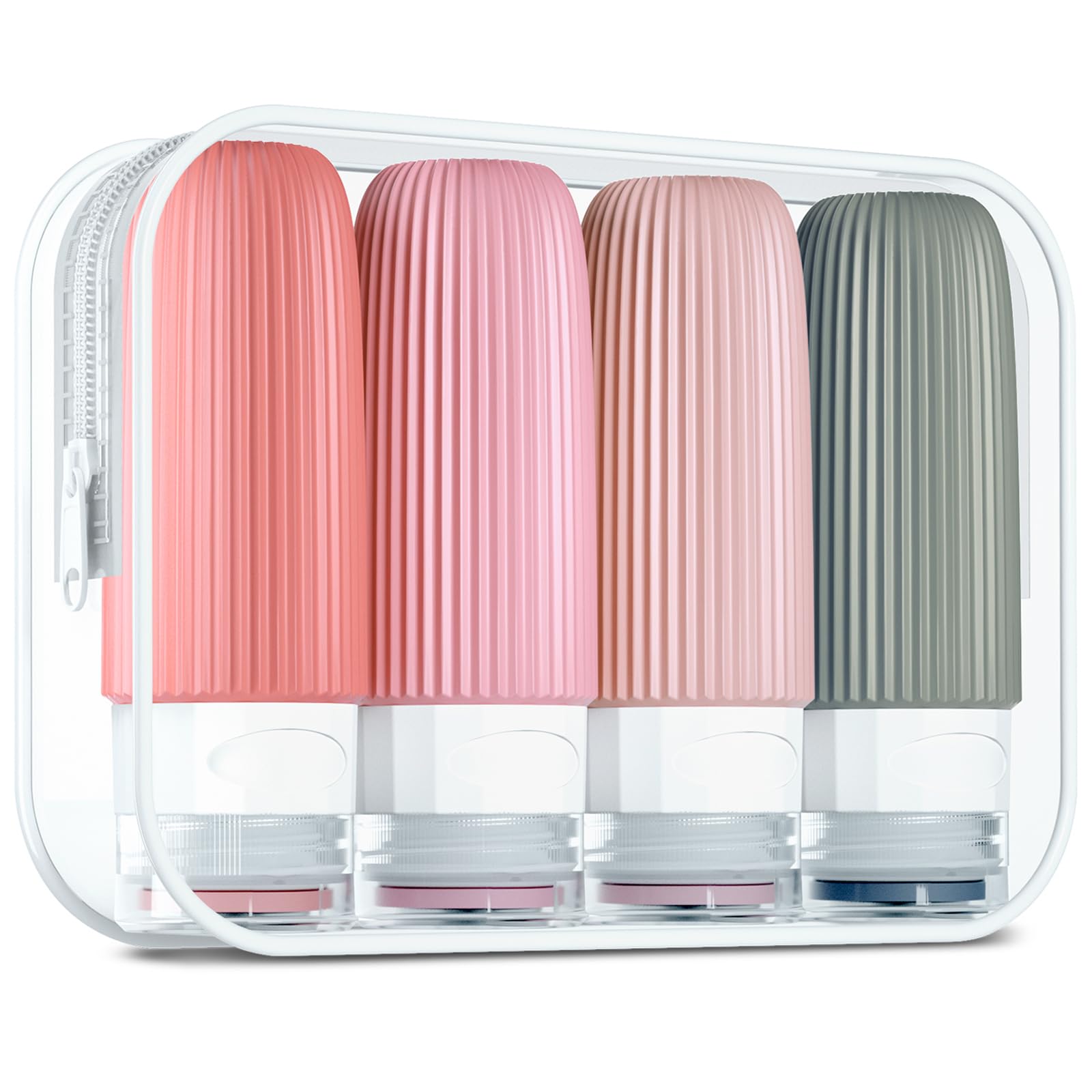 Mrsdry Travel Bottles for Toiletries, Tsa Approved 3oz Portable Travel Bottles, BPA Free Leak Proof Squeezable Silicone Travel Size Containers, Travel Accessories with Clear Toiletry Bag (4 Pack)