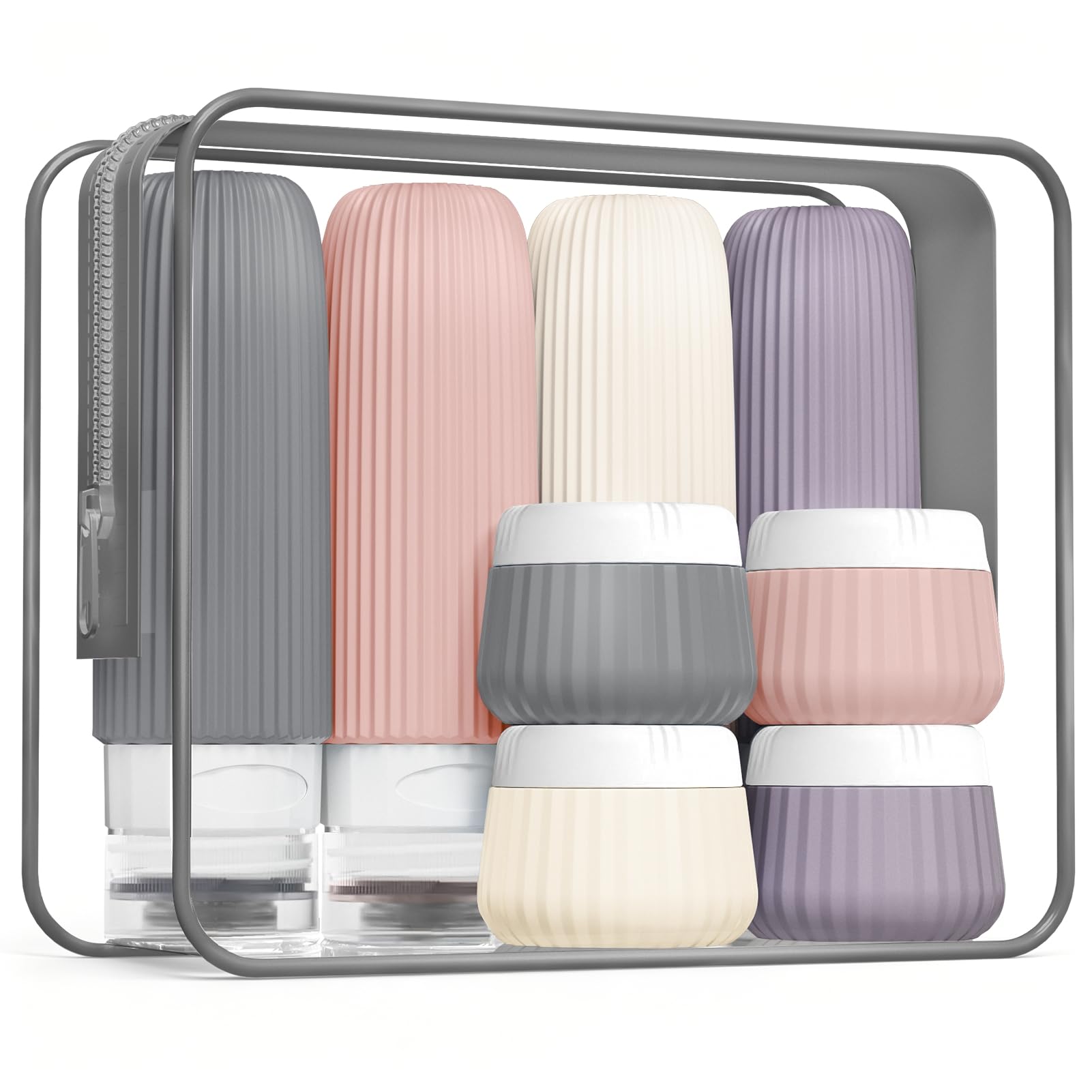 Mrsdry Travel Bottles - 8 Pack, TSA Approved Travel Size Toiletries, Leak Proof Silicone Squeezable Containers in Clear Bag
