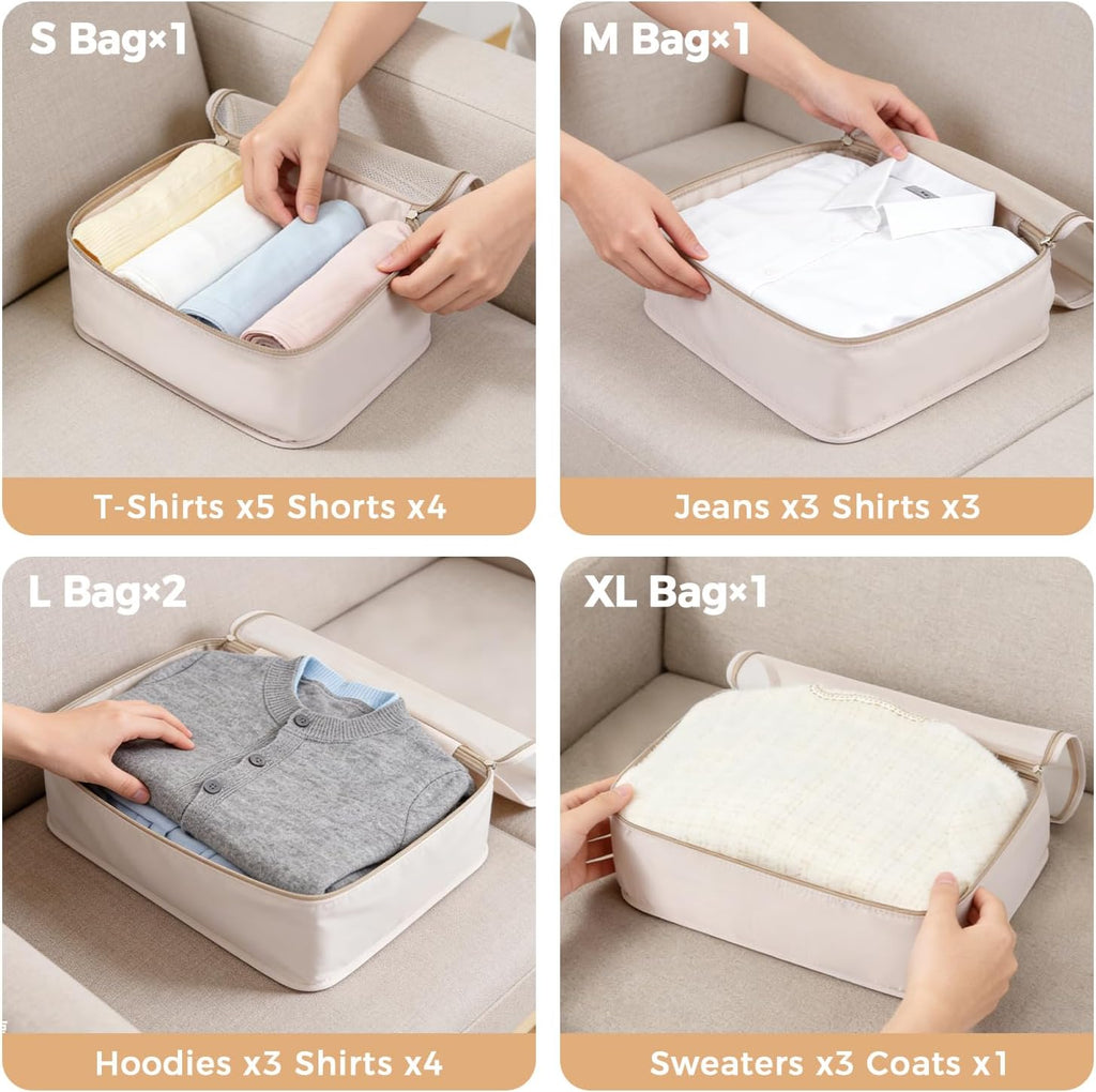 BAGAIL 9 Set Packing Cubes with Packing List Luggage Packing Organizers for Travel Accessories (Cream)