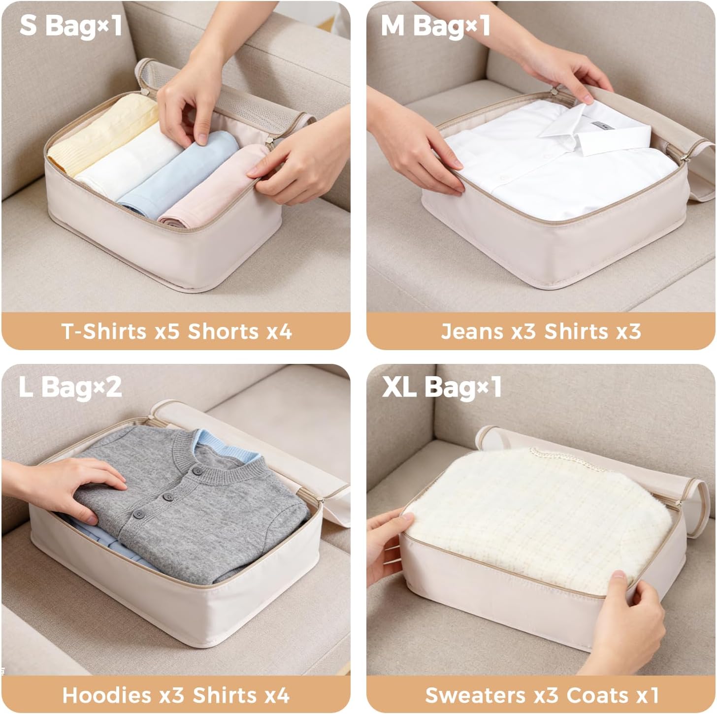 BAGAIL 9 Set Packing Cubes with Packing List Luggage Packing Organizers for Travel Accessories (Cream)