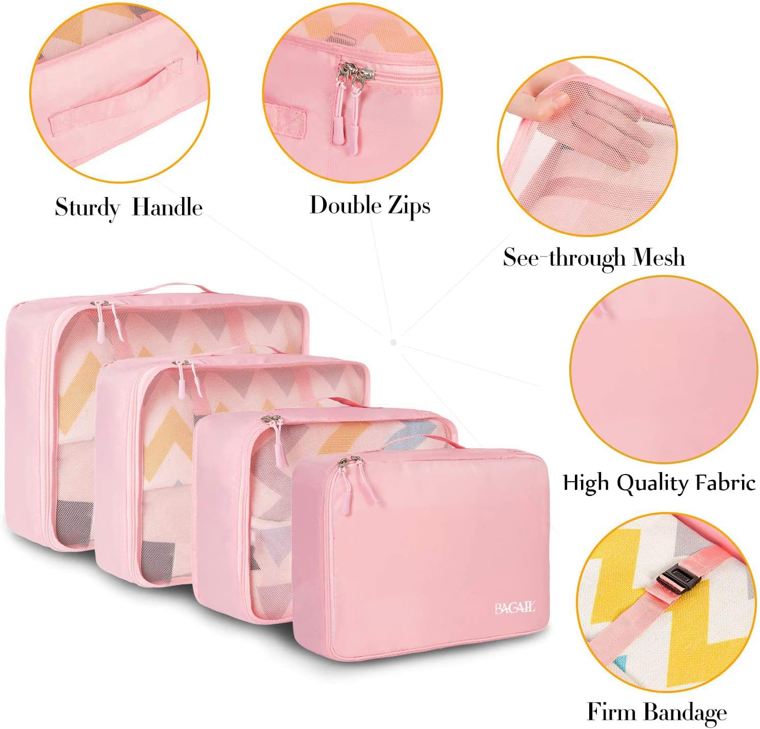 BAGAIL 8 Set Packing Cubes Luggage Packing Organizers for Travel Accessories-Blush Pink