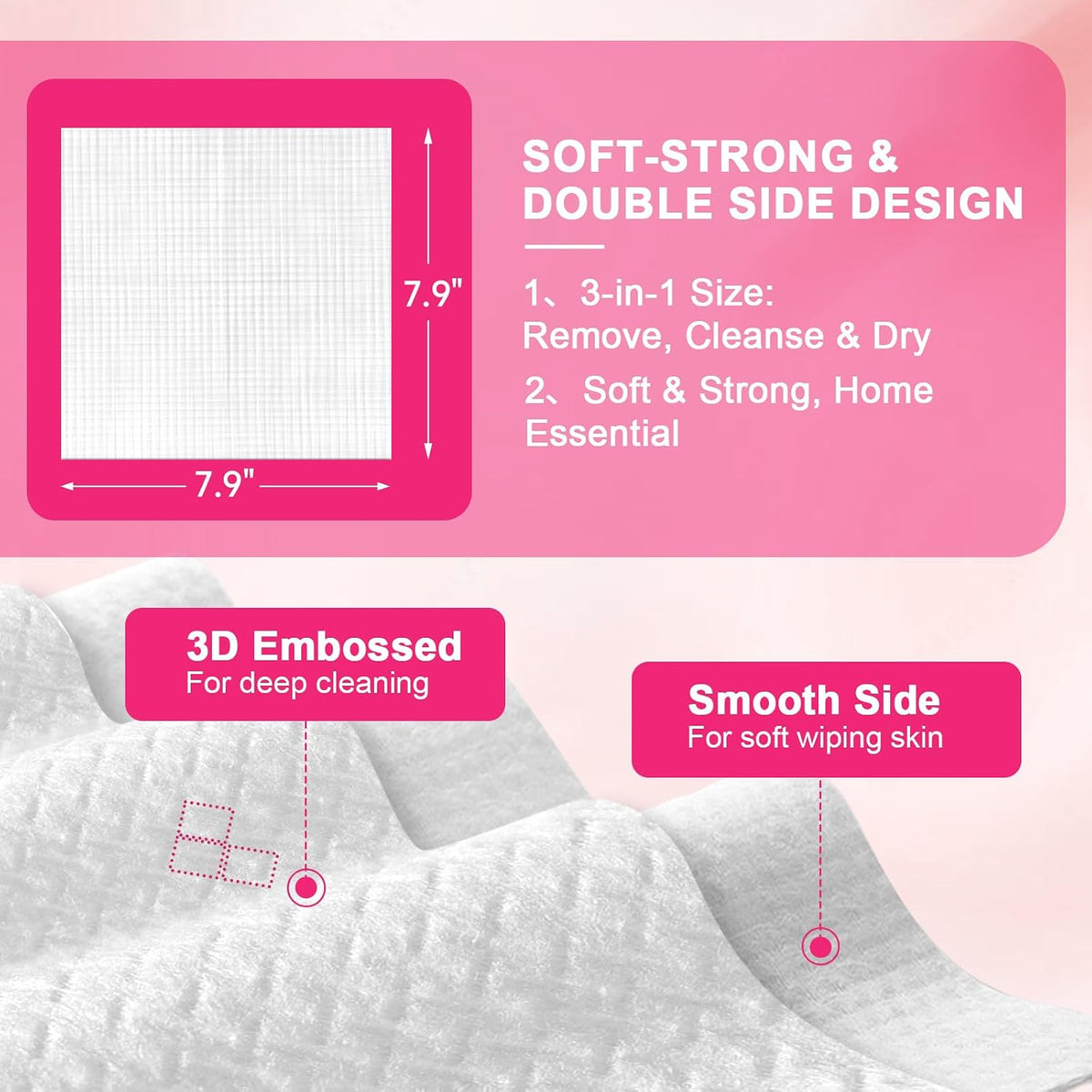FACEMADE 120 Count Face Towels Disposable | 20% More Than Others | Lint-free and Odor-free | Perfect for Remove, Cleanse and Dry