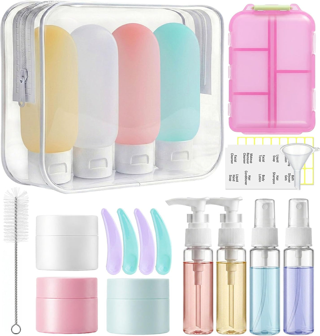 20 Pack Travel Bottles for Toiletries, Travel Containers with Pill Case | Portable, TSA Approved, Leak Proof, Shampoo Conditioner Bottles, Airplane Cruise Travel Essentials, for Women Men