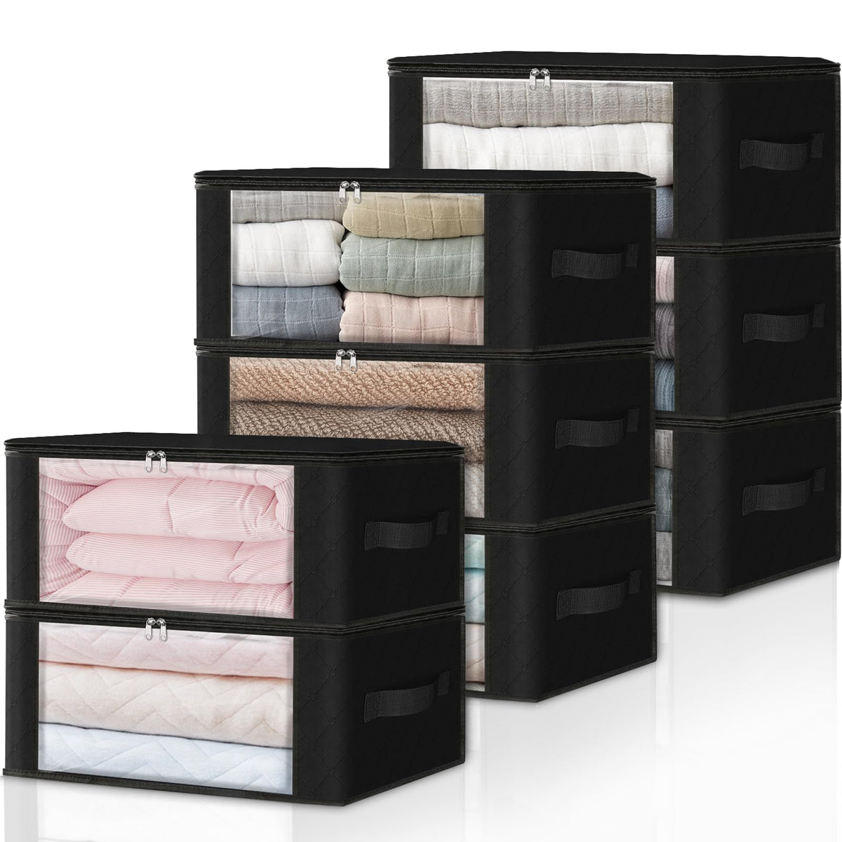 HomeHacks 3-Pack Clothes Organizer Storage Bags, 35L Storage Bins, Gray | Foldable Storage Box Container with Zippers, Clear Window, Reinforced Handles for Closet, Dorm, Pillows, Bedding, Sweater