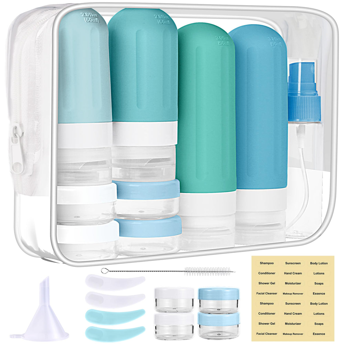 Travel Bottles for Toiletries 18Pack Containers Travel Size Toiletries | TSA Approved BPA Free Leak Proof Refillable Liqus Shampoo Air Travel Flights Vacation Getaways Colored