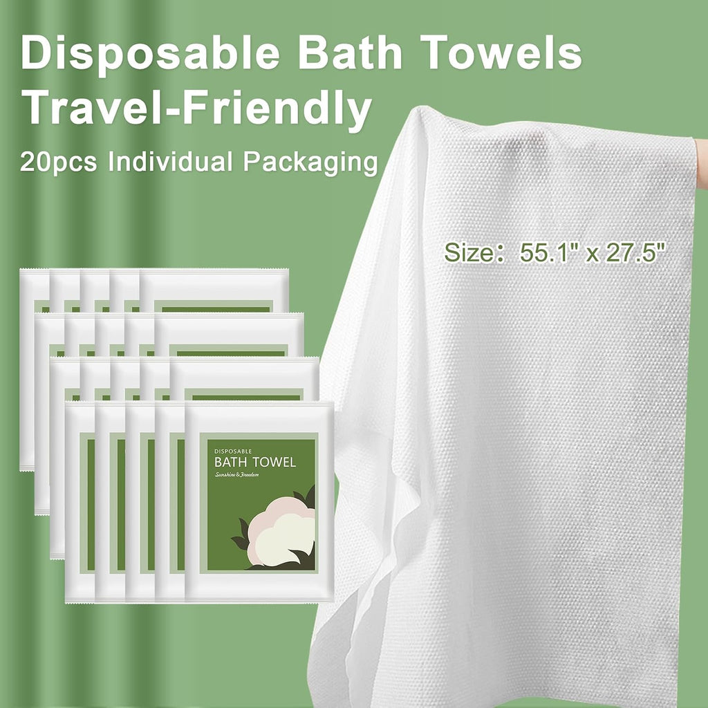 Disposable Bath Towels, 20 Pack 55" x 27.5" Ultra Soft, Quick Dry Disposable Body Towels, Portable Travel Towel for Hotel Camping Beach Swimming Gym Sauna Spa, Personal Care Pet Towels