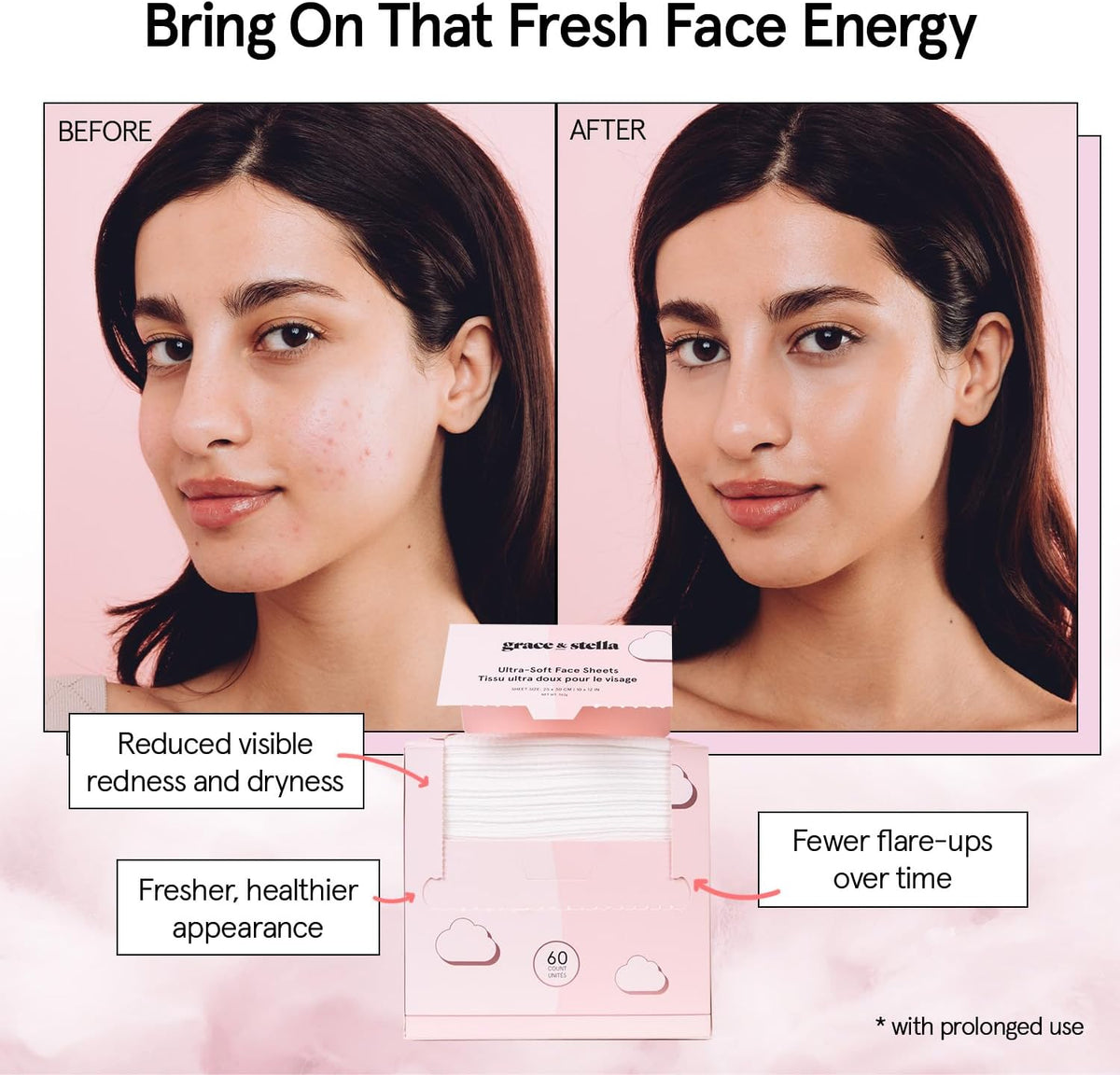 grace & stella Face Towels Disposable XL- Travel Essentials (60 Count) | Ultra-Soft & Absorbent Face Wipes Towelettes, Facial Towels for Cleansing & Makeup Removal - Face Cleansing Foaming Nets