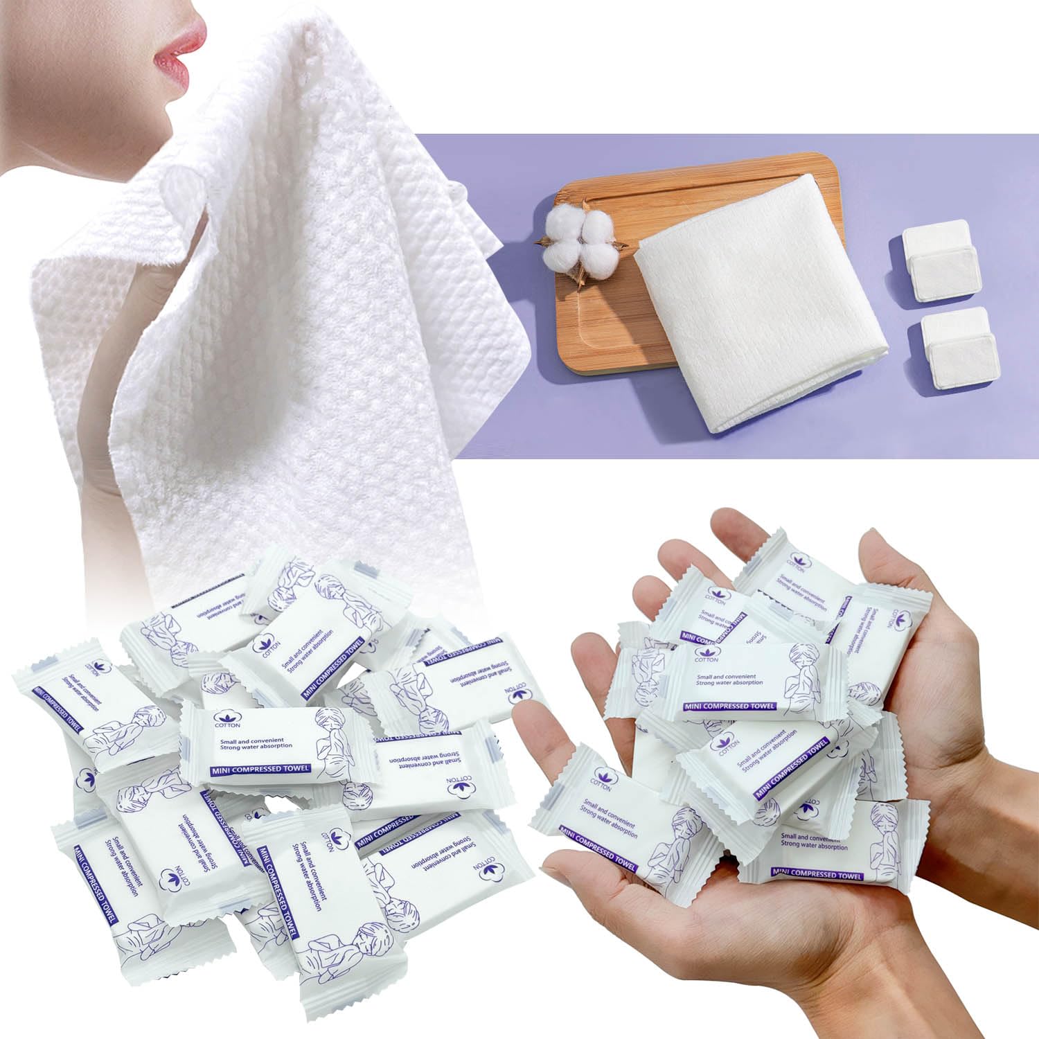 27 Pack Disposable Compressed Towels Set for Travel Portable Washcloths | 3 sizes set, 6 large bath towel + 6 body towel + 15 face towel, thick durable reusable for camping hiking hotel business trip