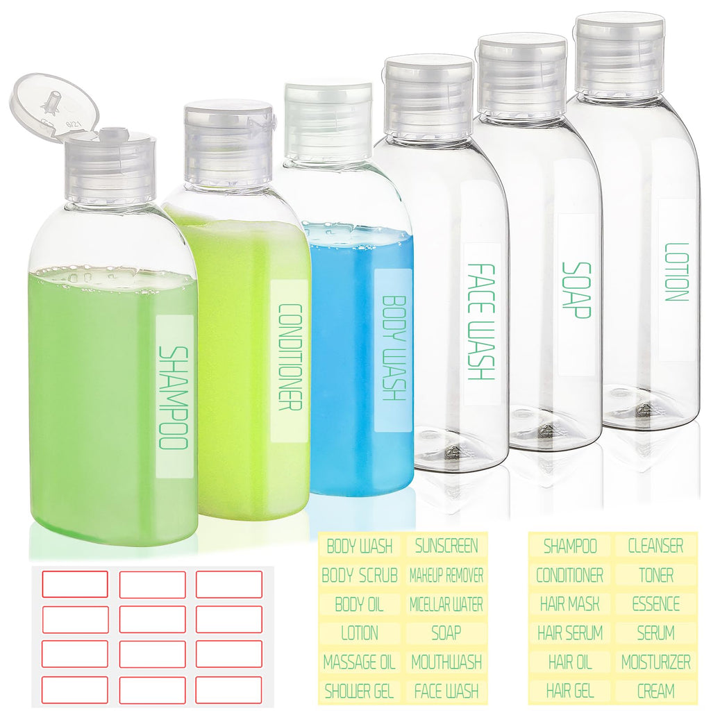 Travel Bottles for Toiletries 5 Pack 2oz TSA Approved Squeeze Bottle | Clear Travel Size Containers, Leak-proof, Shampoo and Conditioner Bottles, Refillable Plastic Toiletry Bottle, with Lables