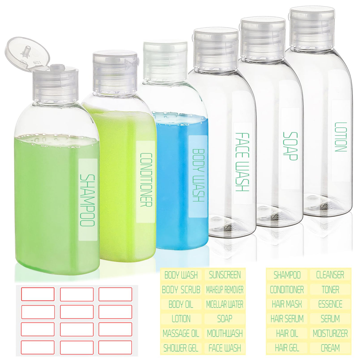 Travel Bottles for Toiletries 5 Pack 2oz TSA Approved Squeeze Bottle | Clear Travel Size Containers, Leak-proof, Shampoo and Conditioner Bottles, Refillable Plastic Toiletry Bottle, with Lables