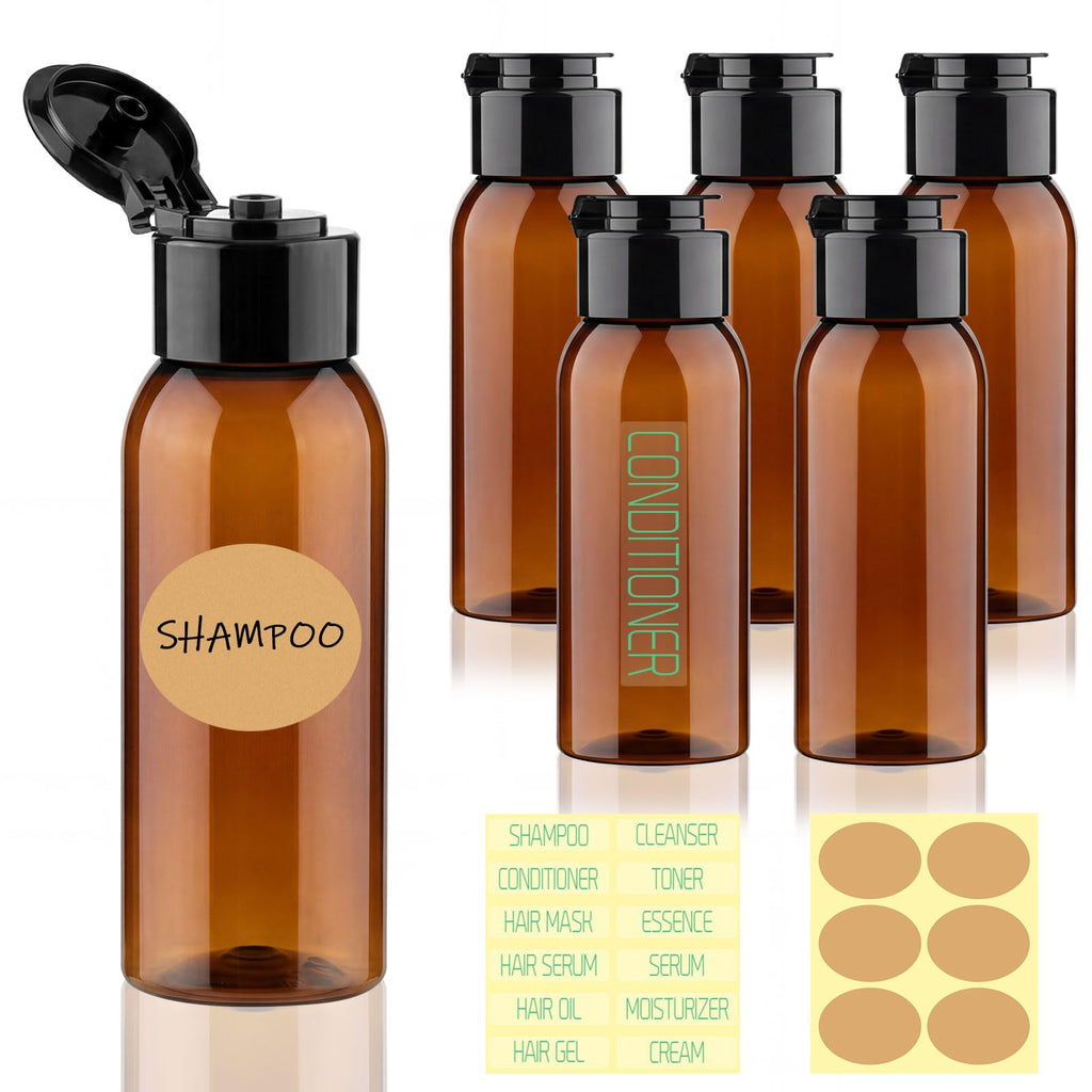 Travel Bottles for Toiletries 6 Pack 2.2oz Leak Proof Containers | Wide Mouth, TSA Approved, Refillable Squeeze Bottles with Flip Cap, for Shampoo Conditioner Body Wash Lotion(Clear)