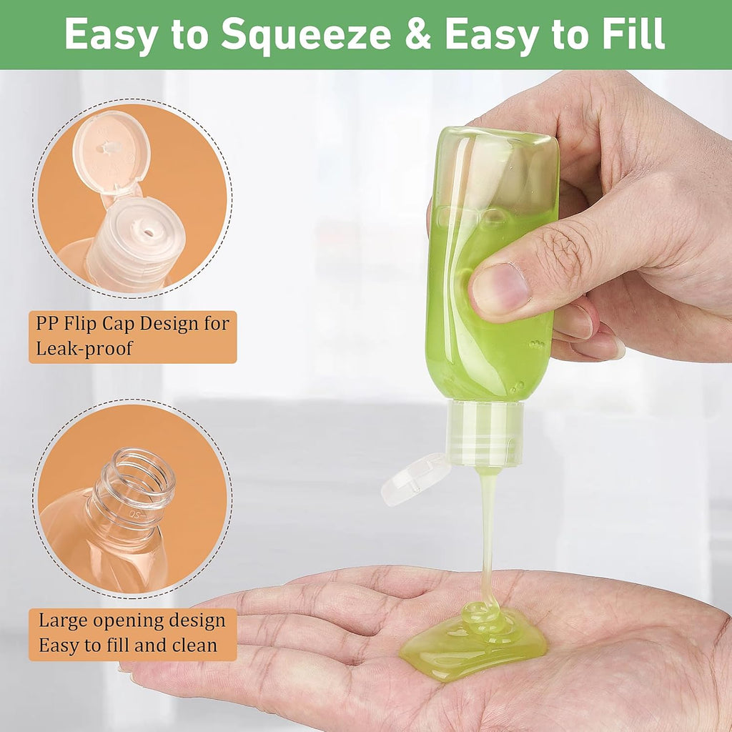 Travel Bottles for Toiletries 5 Pack 2oz TSA Approved Squeeze Bottle | Clear Travel Size Containers, Leak-proof, Shampoo and Conditioner Bottles, Refillable Plastic Toiletry Bottle, with Lables