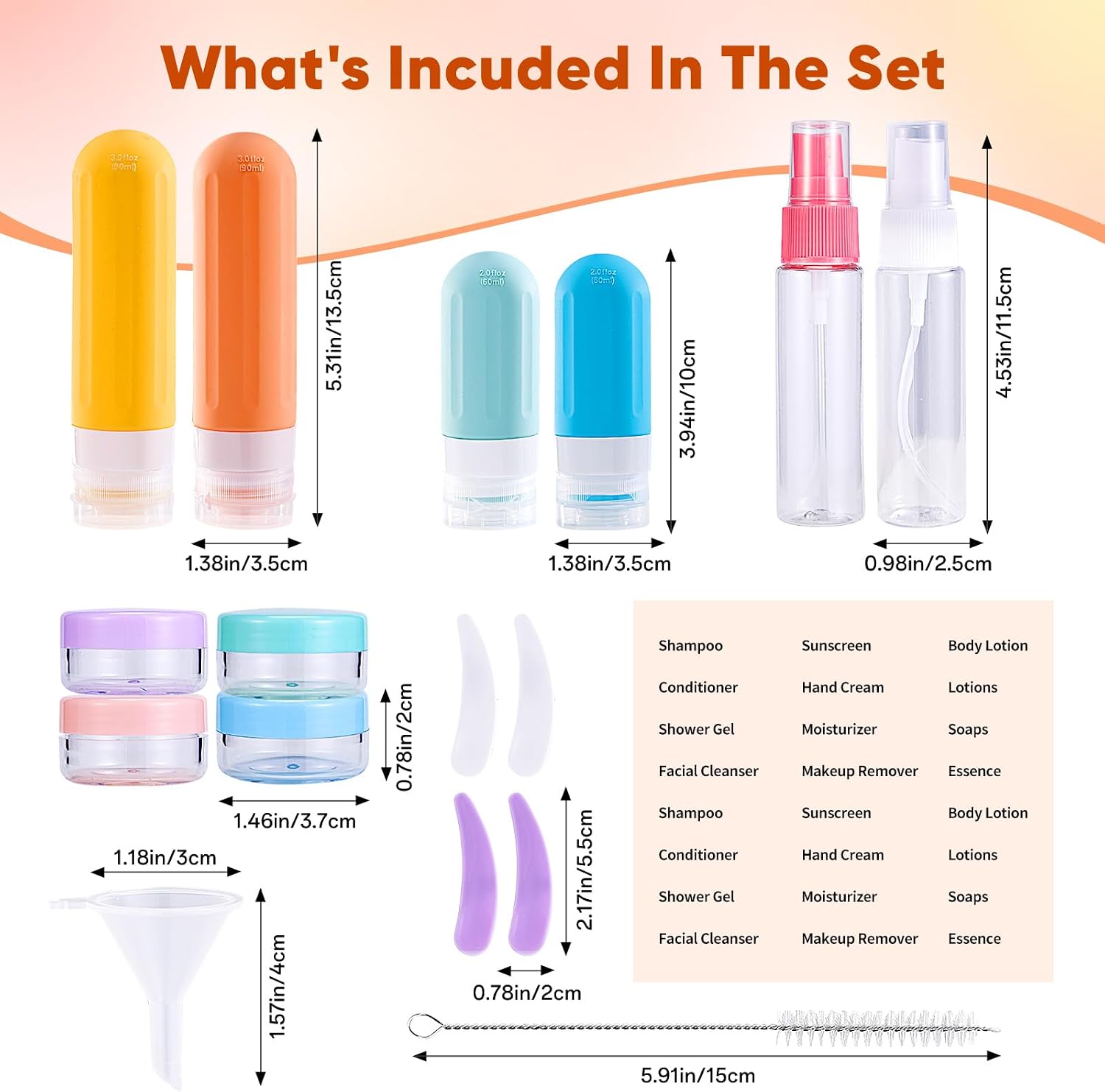 Travel Bottles for Toiletries 18Pack Containers Travel Size Toiletries | TSA Approved BPA Free Leak Proof Refillable Liqus Shampoo Air Travel Flights Vacation Getaways Colored