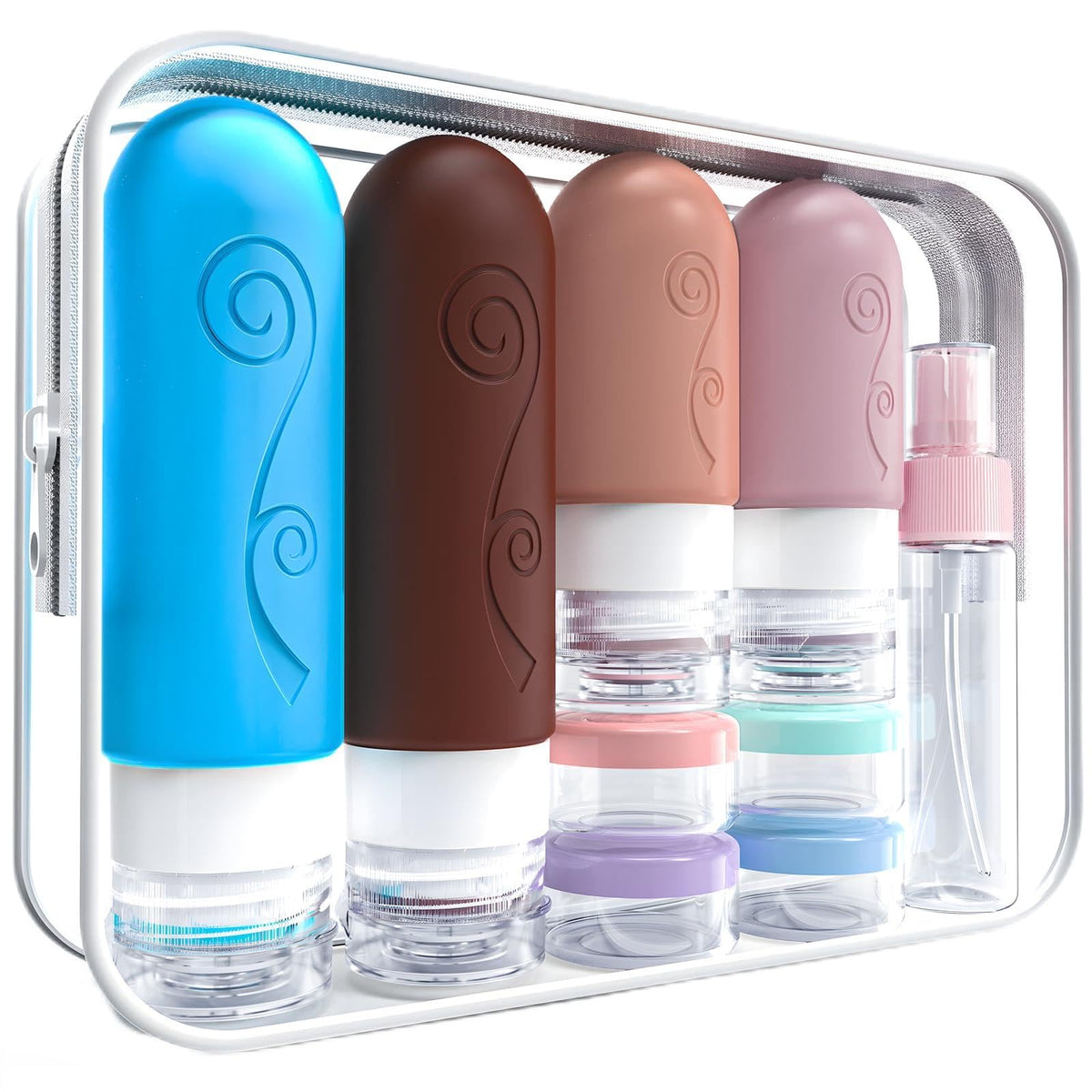 vodvob 16 Pack Travel Bottles Set for Toiletries, TSA Approved Travel Containers Leak Proof Silicone Squeezable Travel Accessories 2oz 3oz for Shampoo Conditioner Lotion Body Wash (BPA Free) (black)