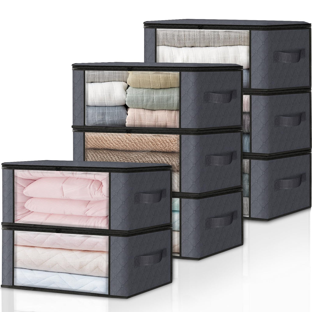 HomeHacks 3-Pack Clothes Organizer Storage Bags, 35L Storage Bins, Gray | Foldable Storage Box Container with Zippers, Clear Window, Reinforced Handles for Closet, Dorm, Pillows, Bedding, Sweater