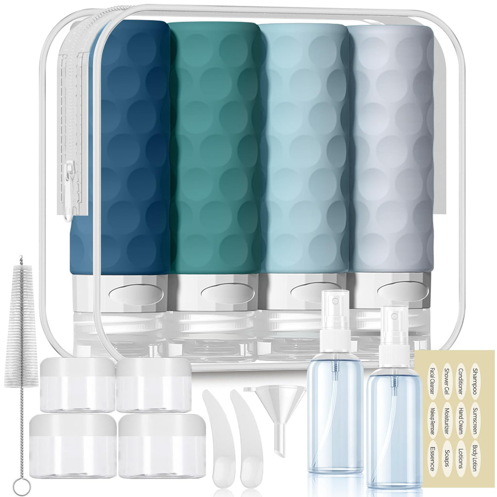 Silevoler 16pack Travel Bottles for Toiletries, TSA Approved Travel Size Containers Set, Leak Proof Refillable Liquid & Creams Toiletries Accessories Kit W/Toiletry Bag (Cream)
