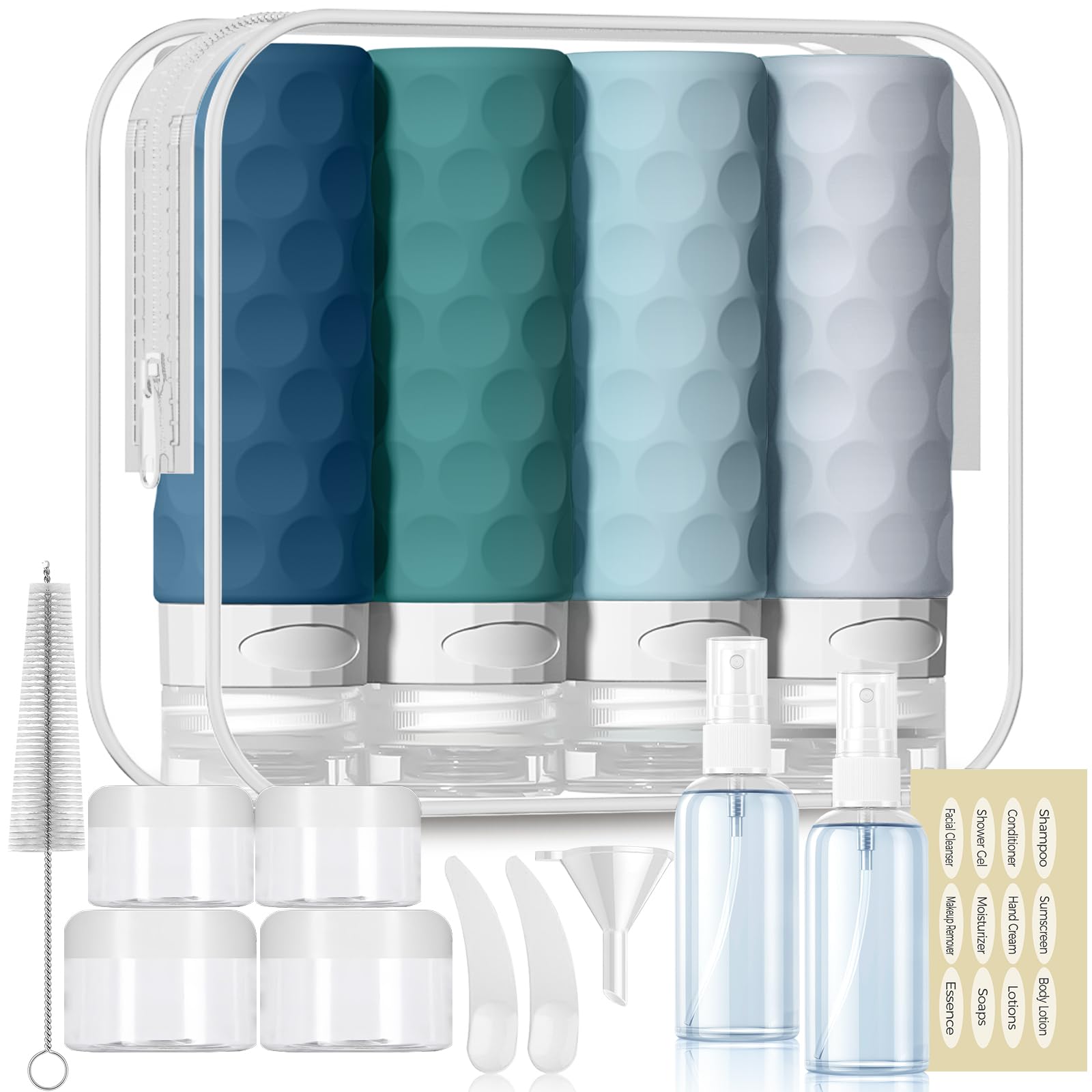 Silevoler 16pack Travel Bottles for Toiletries, TSA Approved Travel Size Containers Set, Leak Proof Refillable Liquid & Creams Toiletries Accessories Kit W/Toiletry Bag (Cream)