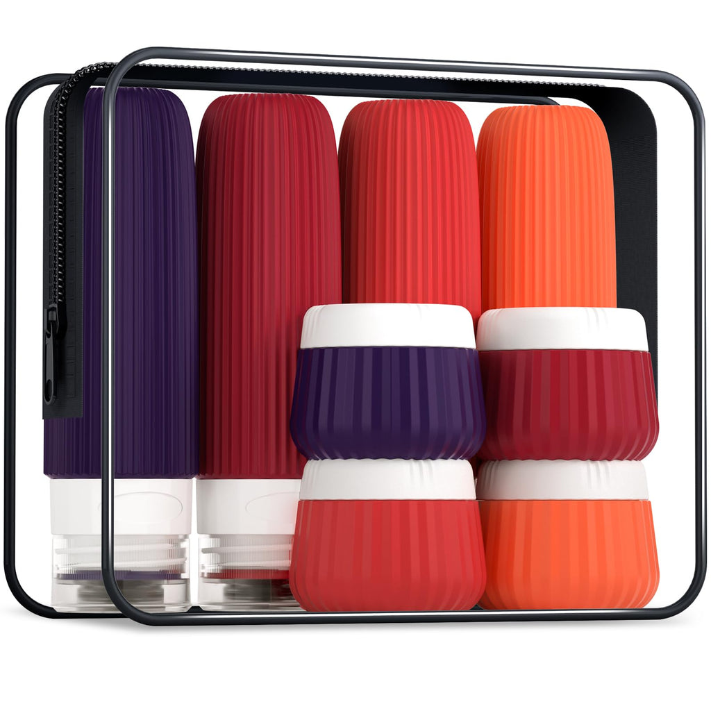 Mrsdry Travel Bottles - 8 Pack, TSA Approved Travel Size Toiletries, Leak Proof Silicone Squeezable Containers in Clear Bag