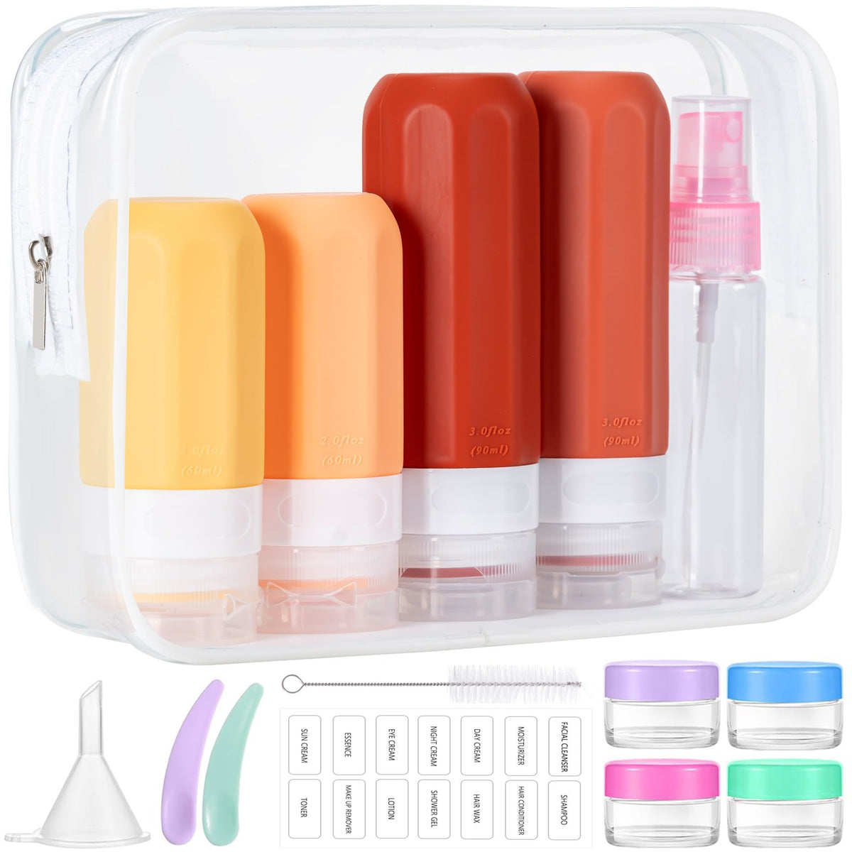 16pack Travel Bottles for Toiletries, TSA Approved LeakProof Squeezable Silicone Toiletry Containers for Shampoo, Conditioner, 3oz Portable Refillable Traveling Size Liquid Containers (16Pcs/Colorful)