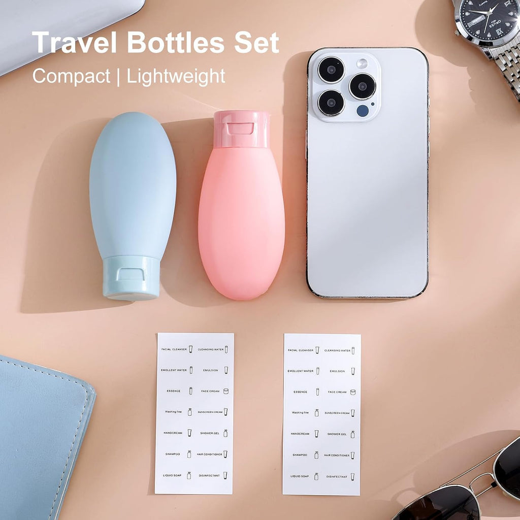 Anntrue Travel Bottles for Toiletries 4 Pack, TSA Approved 2 oz Travel Size Containers, Leak Proof Refillable Squeeze BPA Free Shampoo & Conditioner Bottles with Labels (Gray)