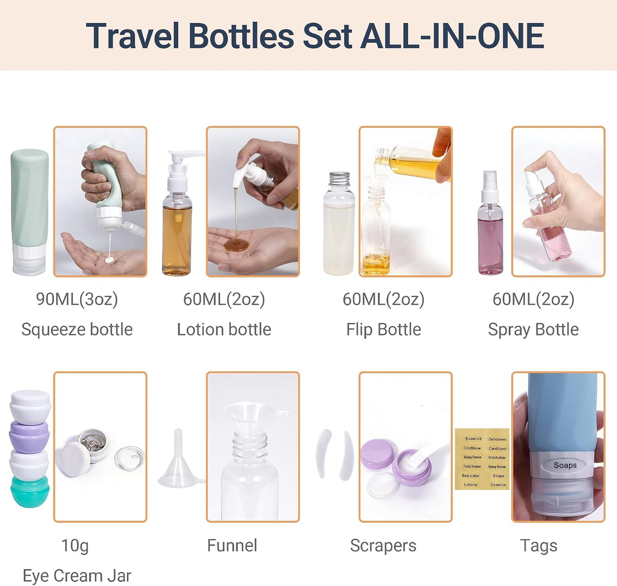 16 Pack Travel Bottles for Toiletries, TSA Approved 3oz Containers | Silicone Travel Size Containers for Shampoo and Conditioner, BPA Free with Toiletry Bag