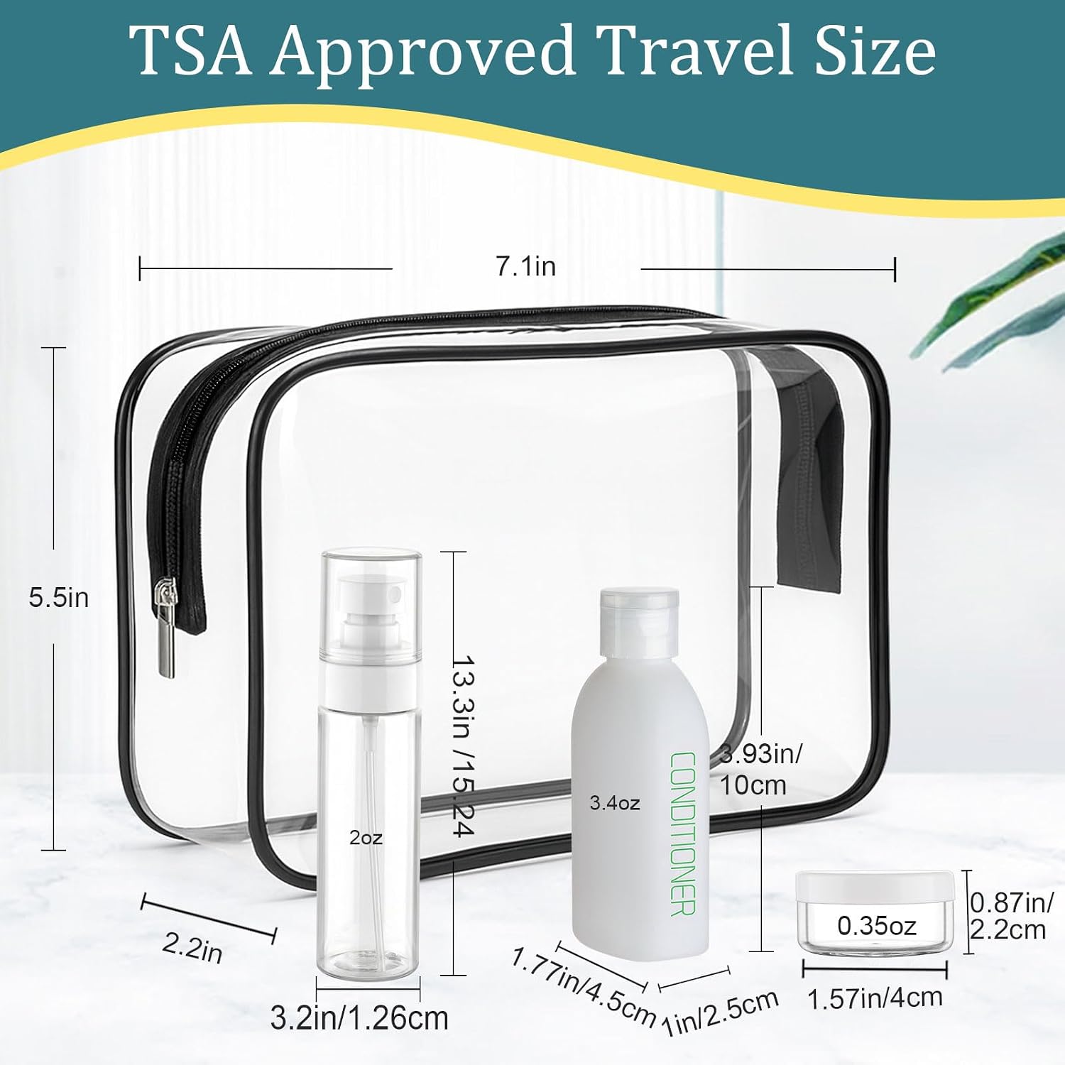 Cosywell Travel Bottles for Toiletries 9PCS 3.4oz White Shampoo Bottles | TSA Approved Travel Size Containers, 2oz Spary Bottle, Leakproof, 0.35oz Plastic Cream Jars, and a Toiletry Bag