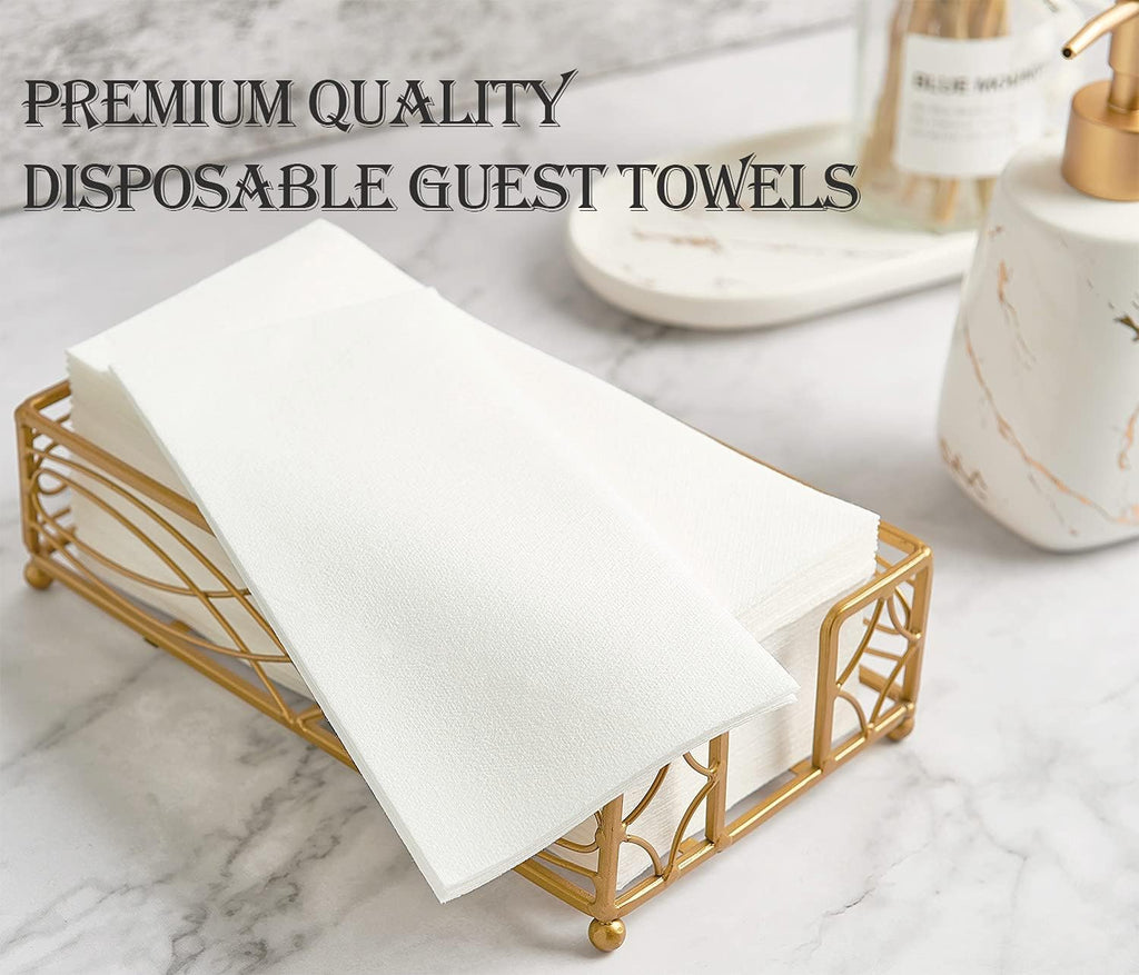 FOCUSLINE 200 Disposable Bathroom Napkins, Linen-Feel Paper Guest Towels, Soft and Absorbent Paper Hand Towels Party Napkins for Bathroom, Kitchen, Dinner, or Event, White, 12" x 17"