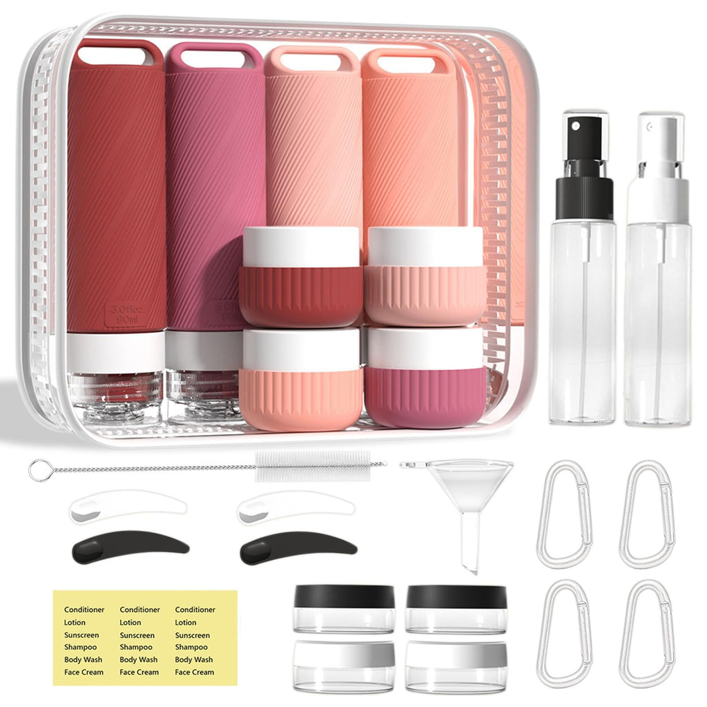 Travel Toiletry Containers 26Pcs Silicone Leakproof TSA Approved Set | Travel Bottles with Hanging Holes & Carabiners, Space Saving Portable, Easy Clean for Trips and Weekend Getaways