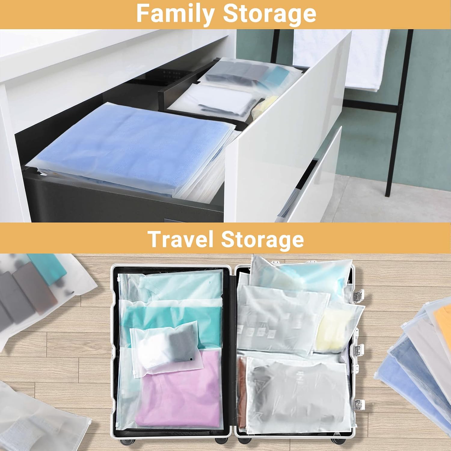 Clothes Packaging Bags for Shipping, 100 Count 10x13 inch Frosted Zipper Plastic Bags for Clothing, Clear Apparel Bag for T-Shirt, Shirt, Document, 3 Mil, with Vent Holes
