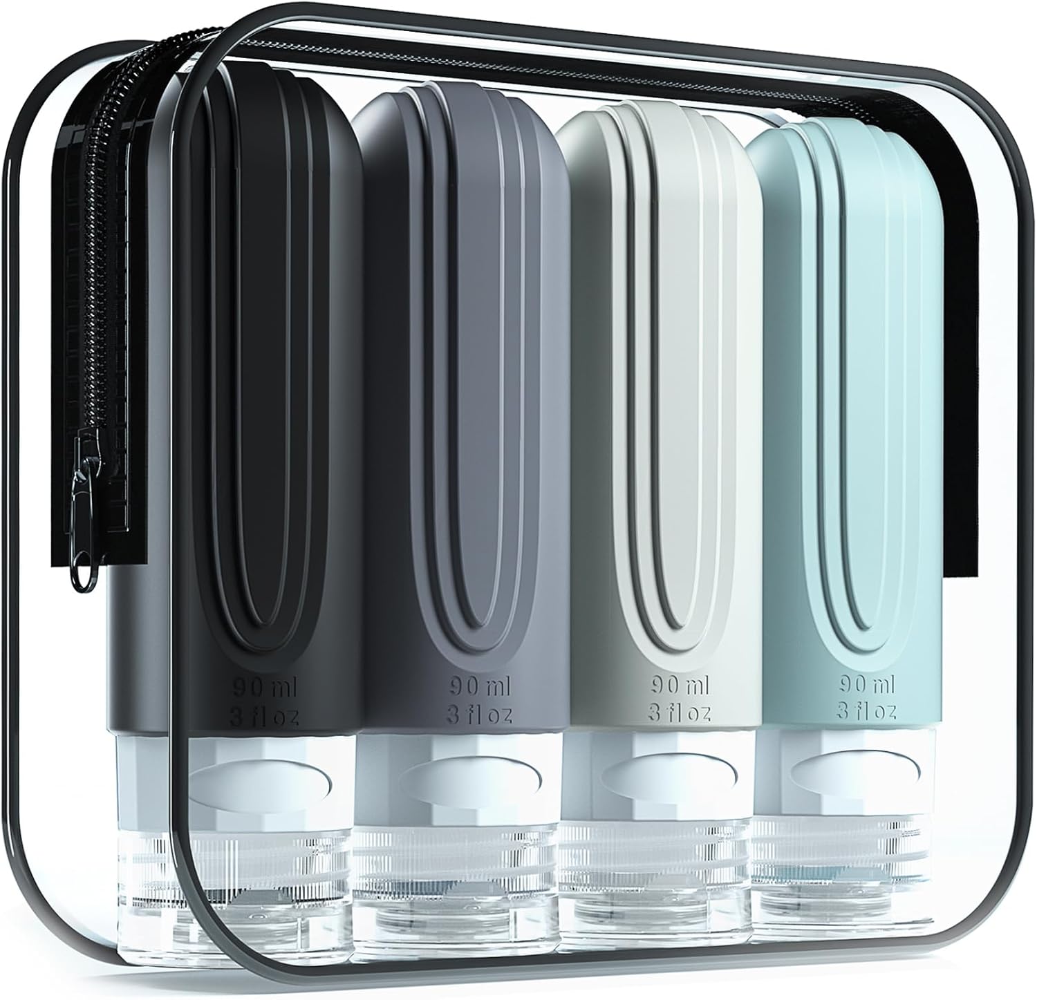 Mrsdry Travel Bottles for Toiletries, Tsa Approved 3oz Travel Size Containers BPA Free Leak Proof Refillable Liquid Silicone Squeezable Travel Accessories for Shampoo Conditioner Lotion (4 Pack)