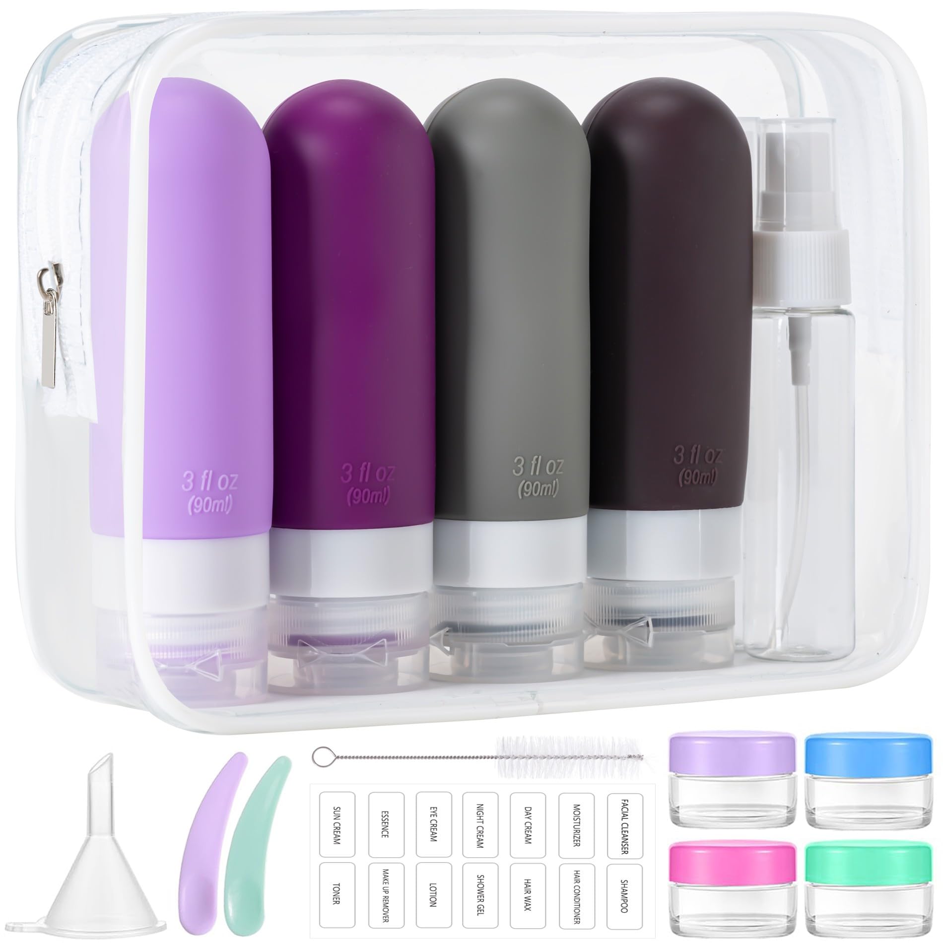 16pack Travel Bottles for Toiletries, TSA Approved LeakProof Squeezable Silicone Toiletry Containers for Shampoo, Conditioner, 3oz Portable Refillable Traveling Size Liquid Containers (16Pcs/Colorful)