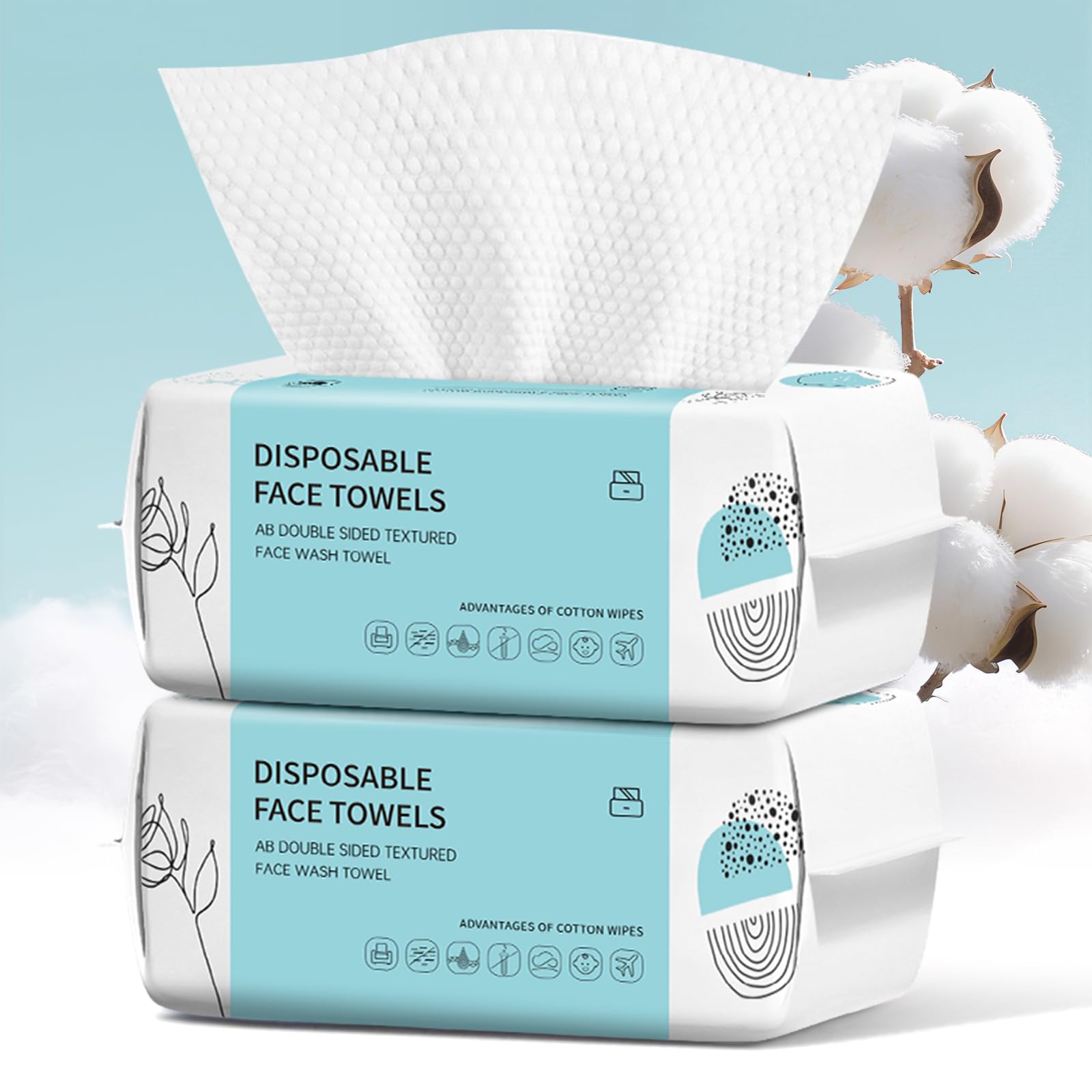Face Towels, Disposable Face Towel 100 Count, Makeup Remover Dry Wipes, Soft Cotton Dry Wipes Facial Cloths Towelettes for Washing and Drying, Facial Tissue for Cleansing, Skincare